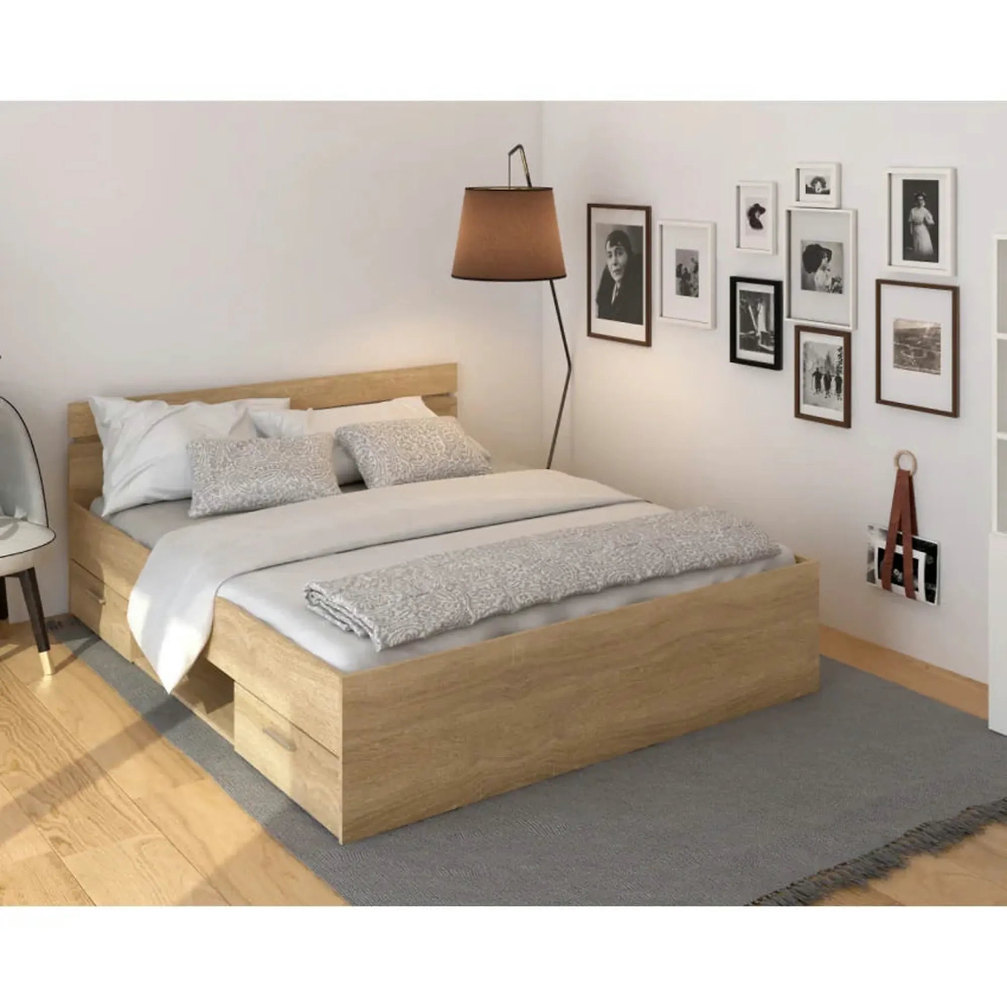 Cadru pat MICHIGAN NEW 160x200, stejar sonoma, PAL/metal, cu sertare pentru depozitare