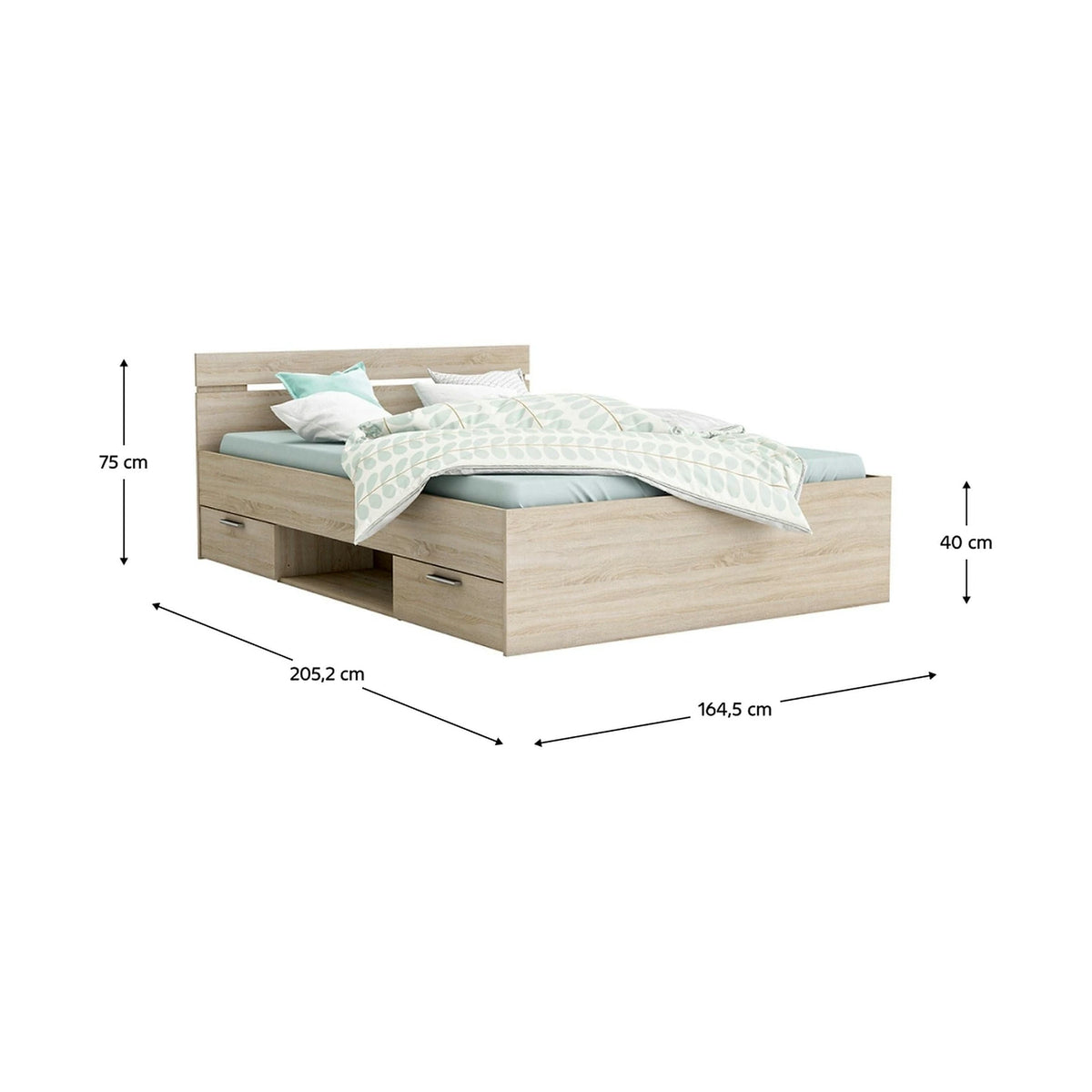 Cadru pat MICHIGAN NEW 160x200, stejar sonoma, PAL/metal, cu sertare pentru depozitare