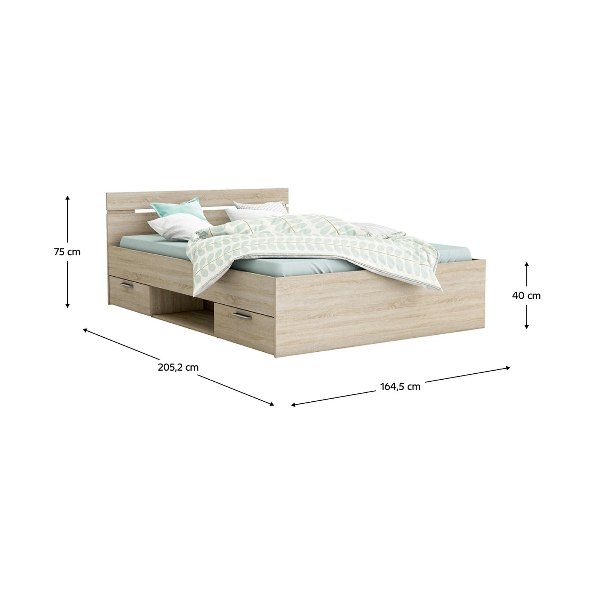 Cadru pat MICHIGAN NEW 160x200, stejar sonoma, PAL/metal, cu sertare pentru depozitare