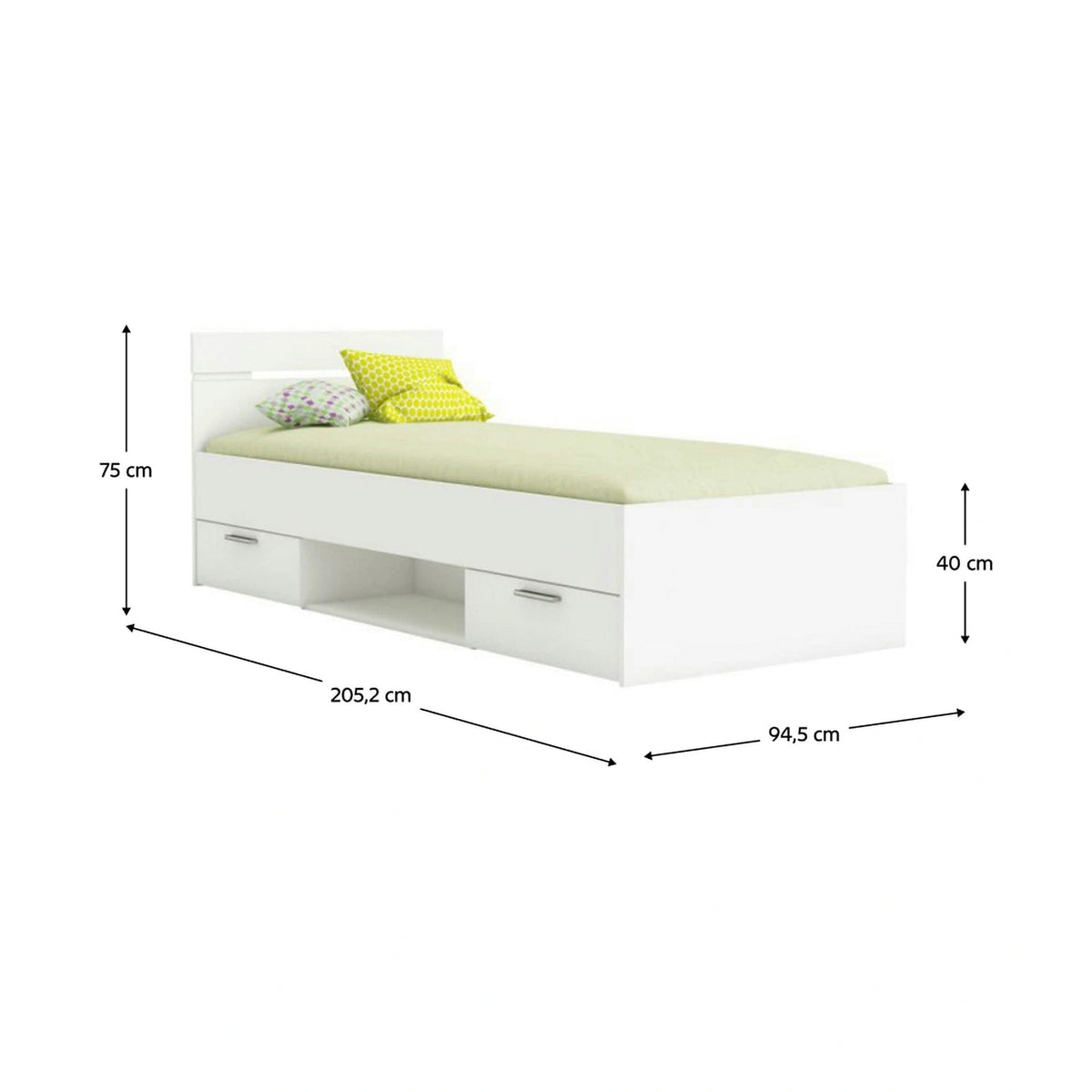 Cadru pat MICHIGAN NEW 90x200, alb, PAL/metal, cu sertare pentru depozitare
