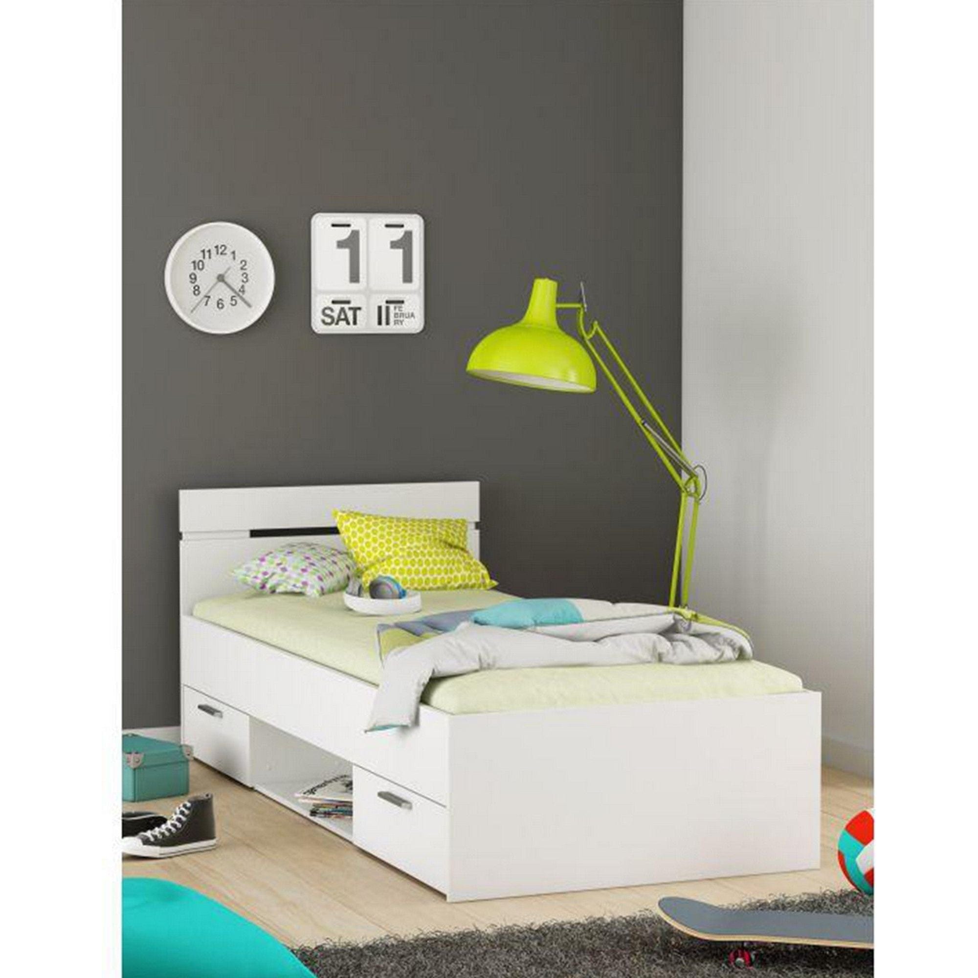 Cadru pat MICHIGAN NEW 90x200, alb, PAL/metal, cu sertare pentru depozitare