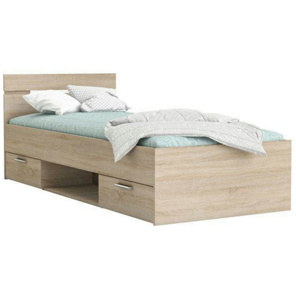 Cadru pat MICHIGAN NEW 90x200, stejar sonoma, PAL/metal, cu sertare pentru depozitare