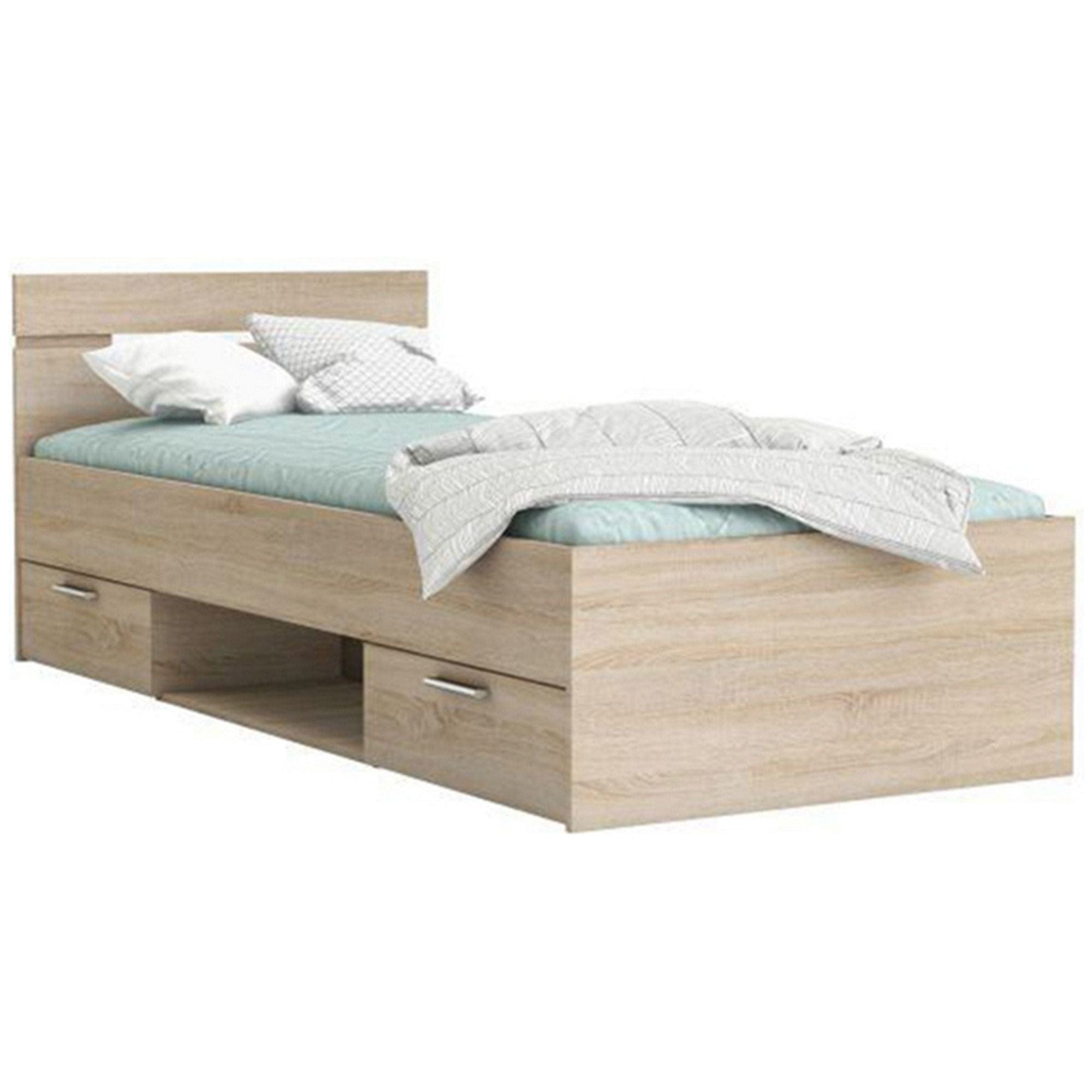 Cadru pat MICHIGAN NEW 90x200, stejar sonoma, PAL/metal, cu sertare pentru depozitare