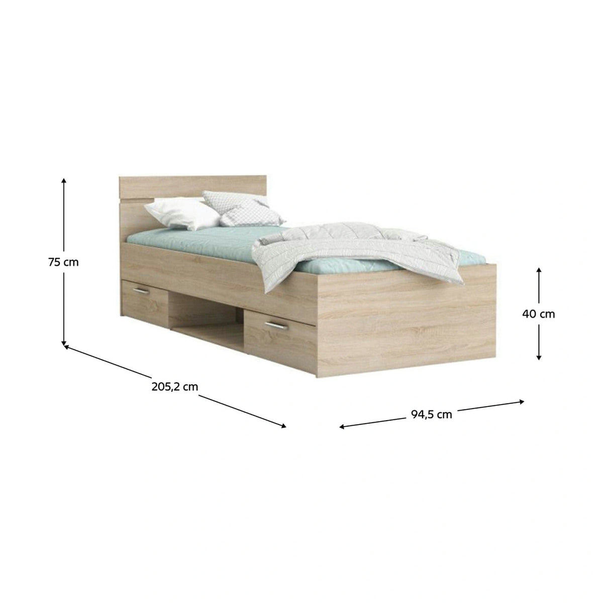 Cadru pat MICHIGAN NEW 90x200, stejar sonoma, PAL/metal, cu sertare pentru depozitare