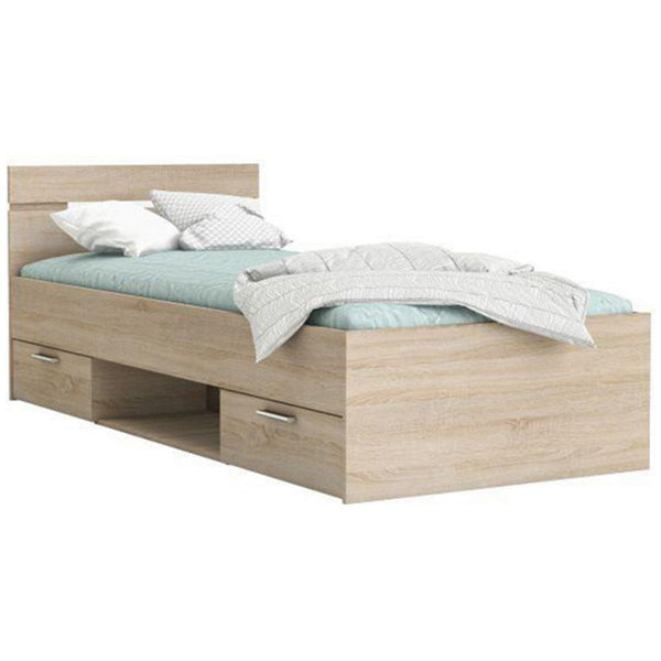 Cadru pat MICHIGAN NEW 90x200, stejar sonoma, PAL/metal, cu sertare pentru depozitare