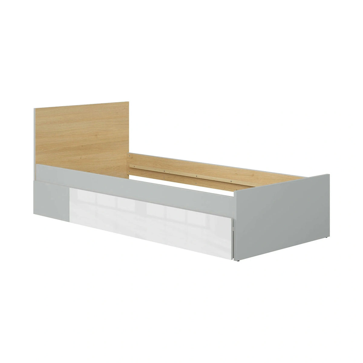 Cadru pat NANDU 90x200, stejar/gri deschis, PAL laminat