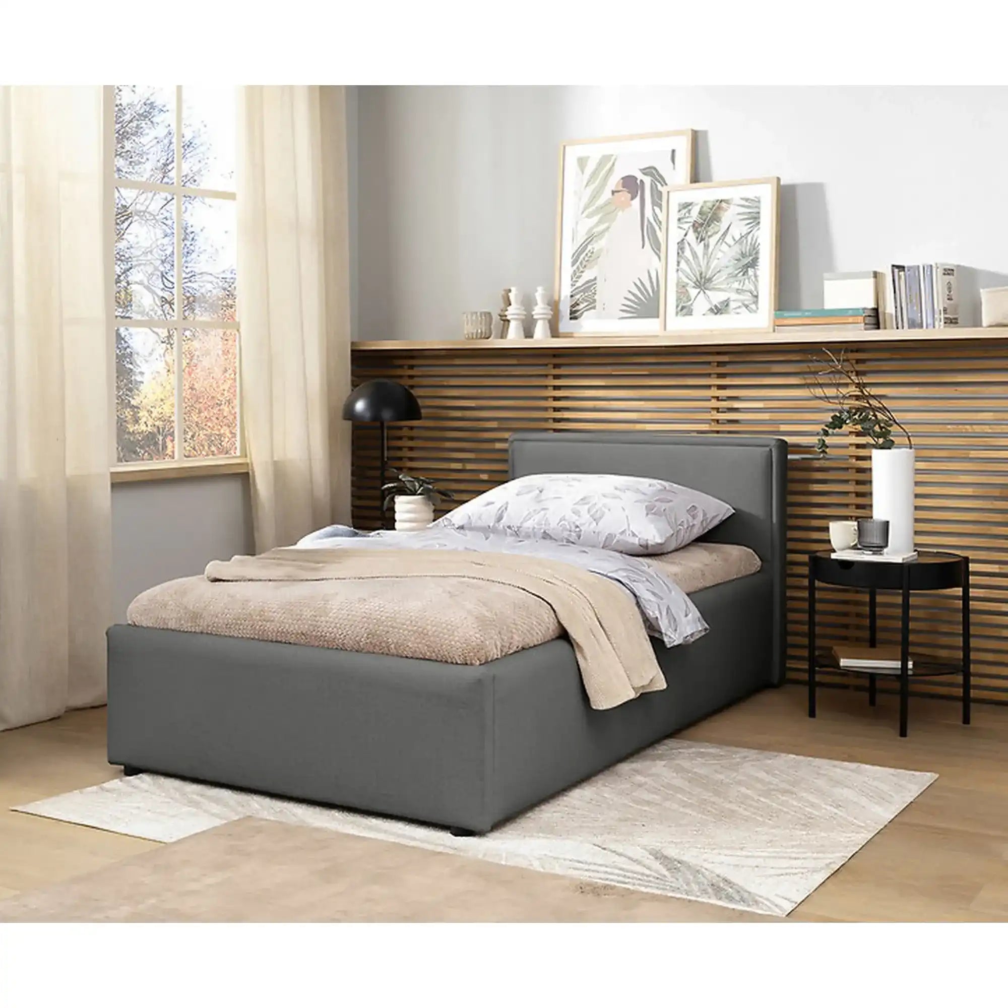 Cadru pat NEDIN 90x200, stofa clasica gri inchis - Maya 21