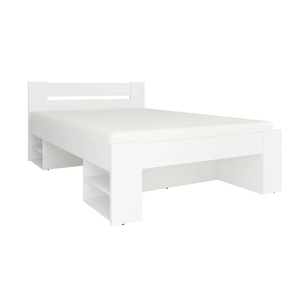 Cadru pat NEPO PLUS 140x200, alb, PAL laminat, cu spatiu depozitare