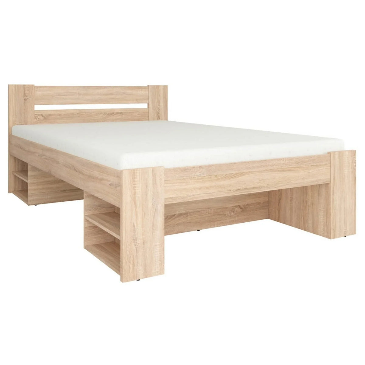 Cadru pat NEPO PLUS 140x200, stejar sonoma, PAL laminat, cu spatiu depozitare