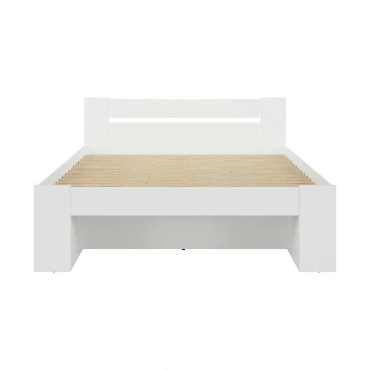 Cadru pat NEPO PLUS 160x200, alb, PAL laminat, cu spatiu depozitare