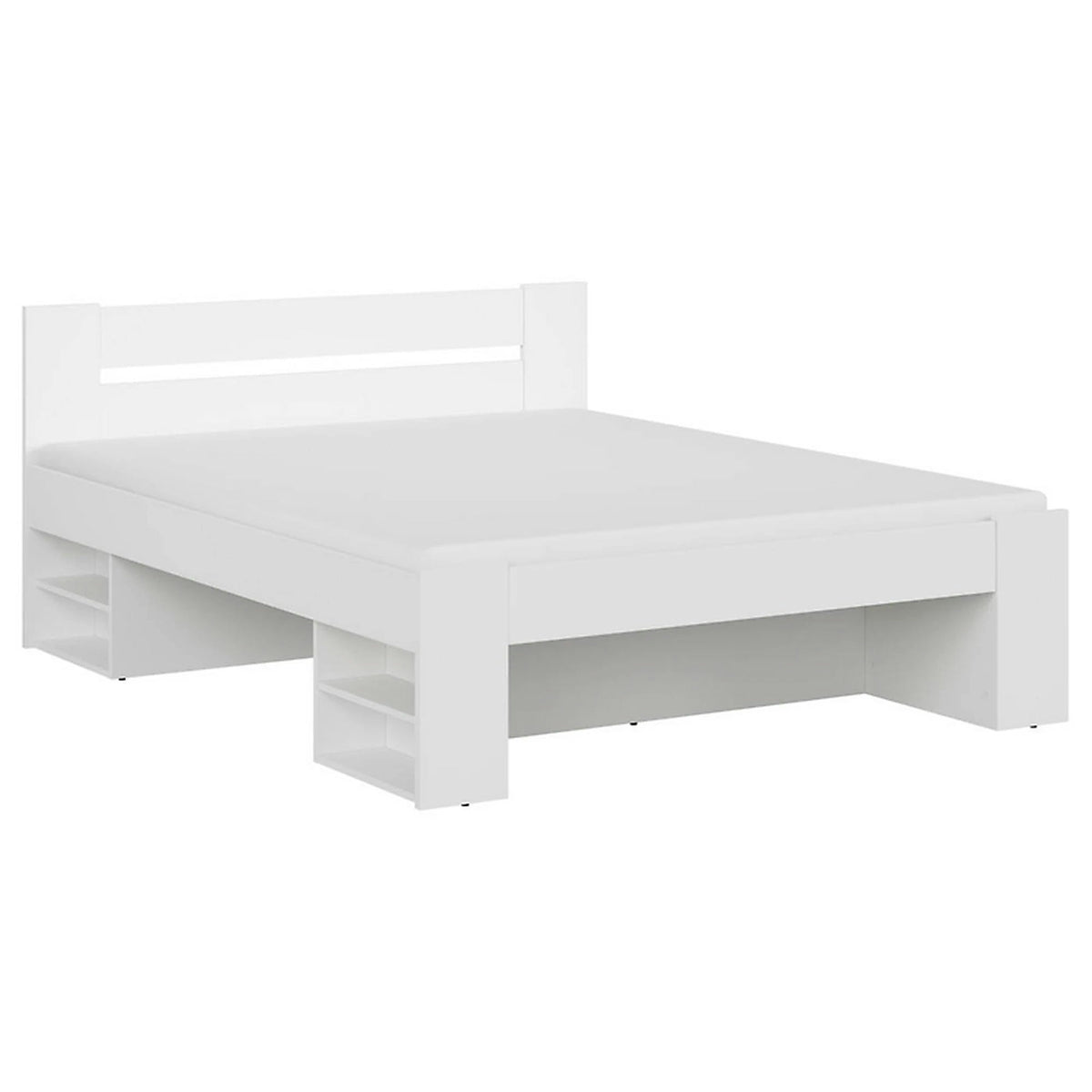 Cadru pat NEPO PLUS 160x200, alb, PAL laminat, cu spatiu depozitare