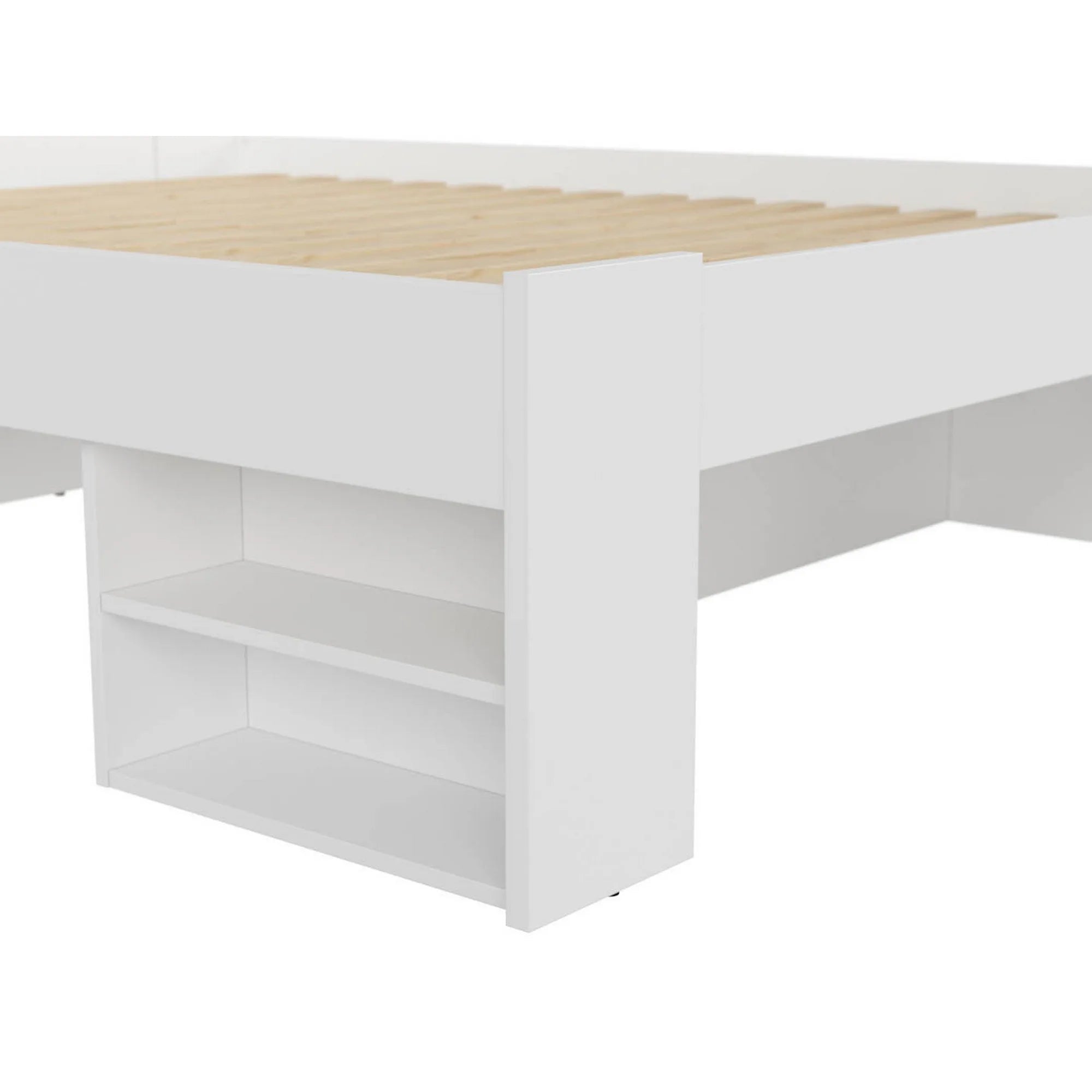 Cadru pat NEPO PLUS 160x200, alb, PAL laminat, cu spatiu depozitare