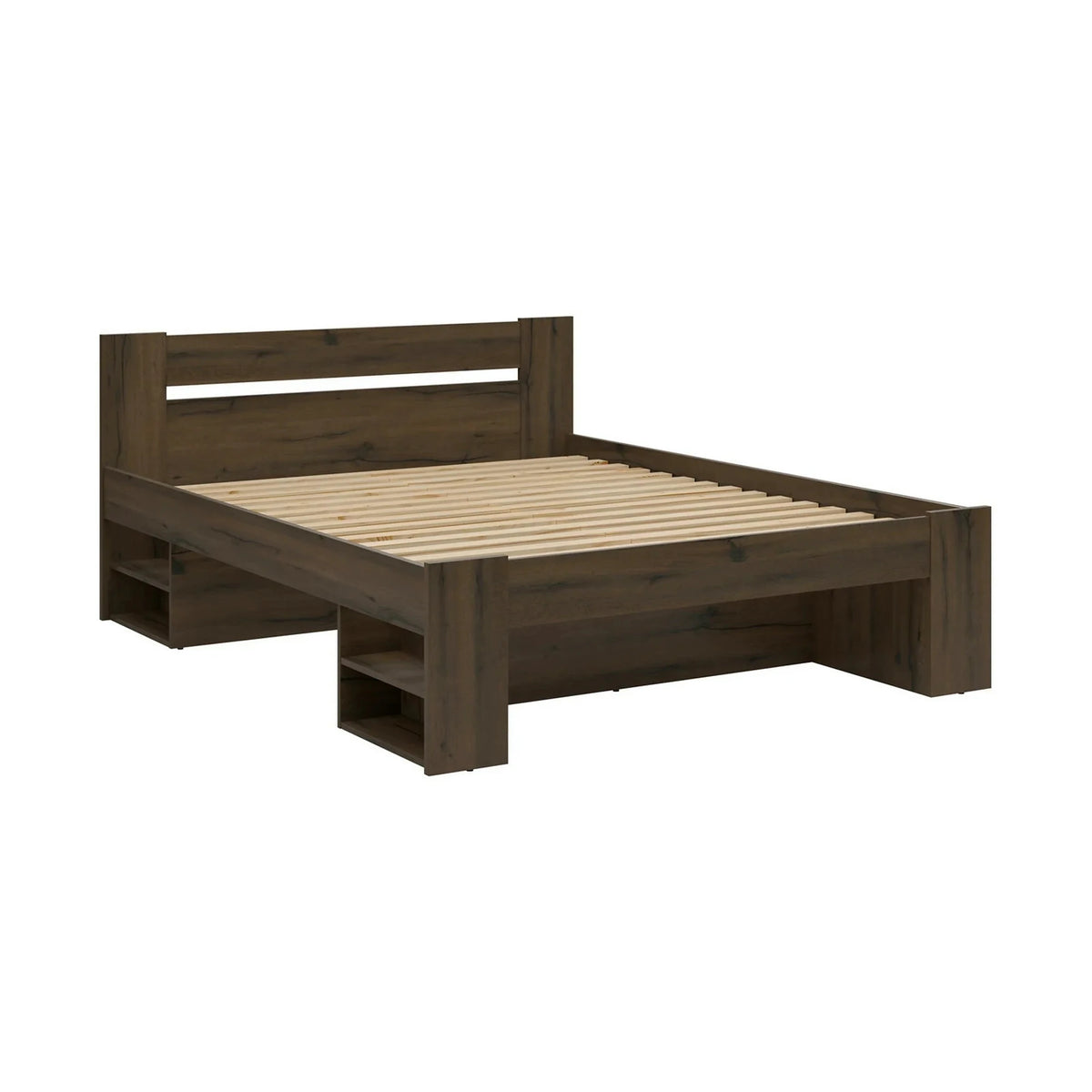 Cadru pat NEPO PLUS 160x200, stejar nobil, PAL laminat, cu spatiu depozitare
