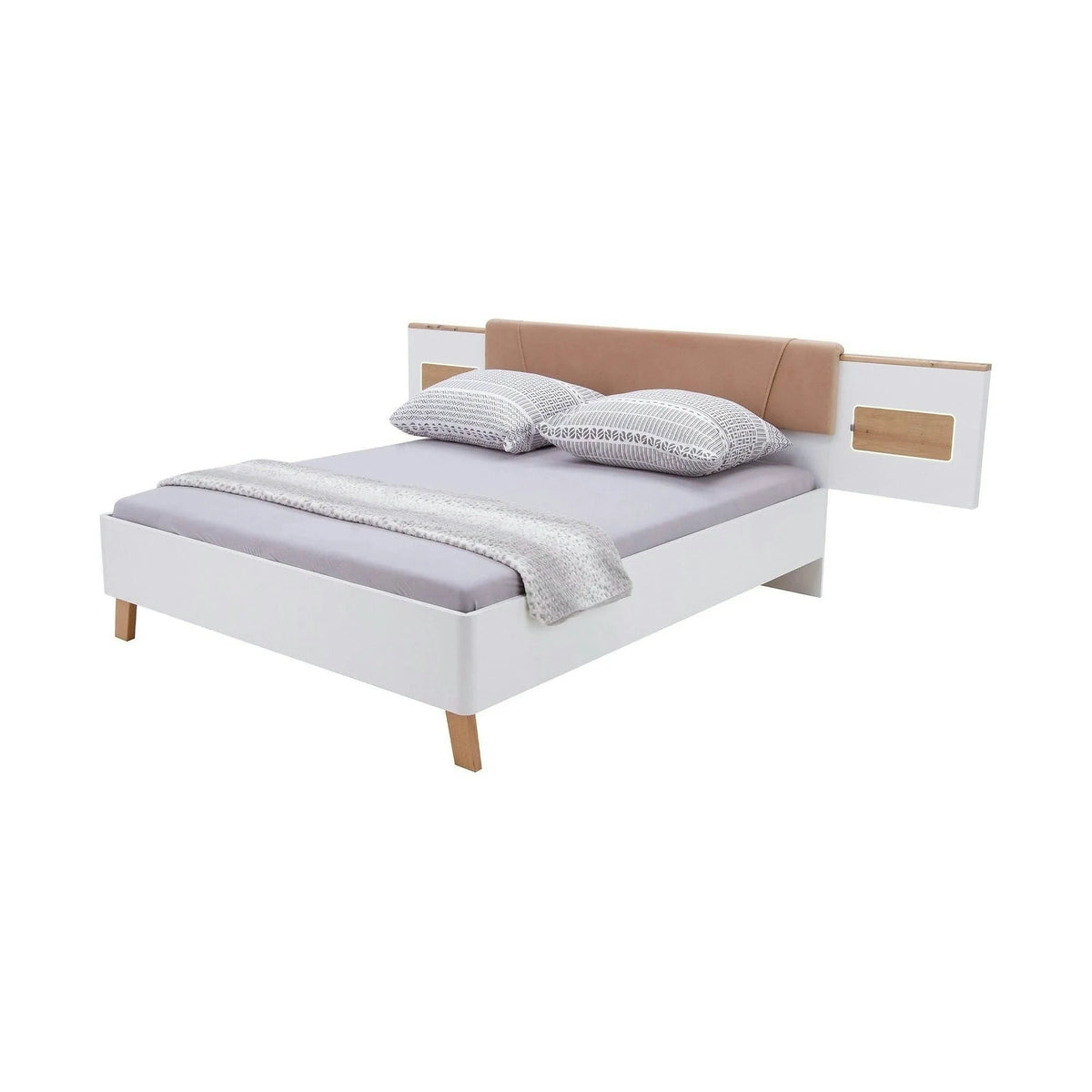 Cadru pat OLINDA 160x200, alb/maro, cu panouri laterale si iluminare led