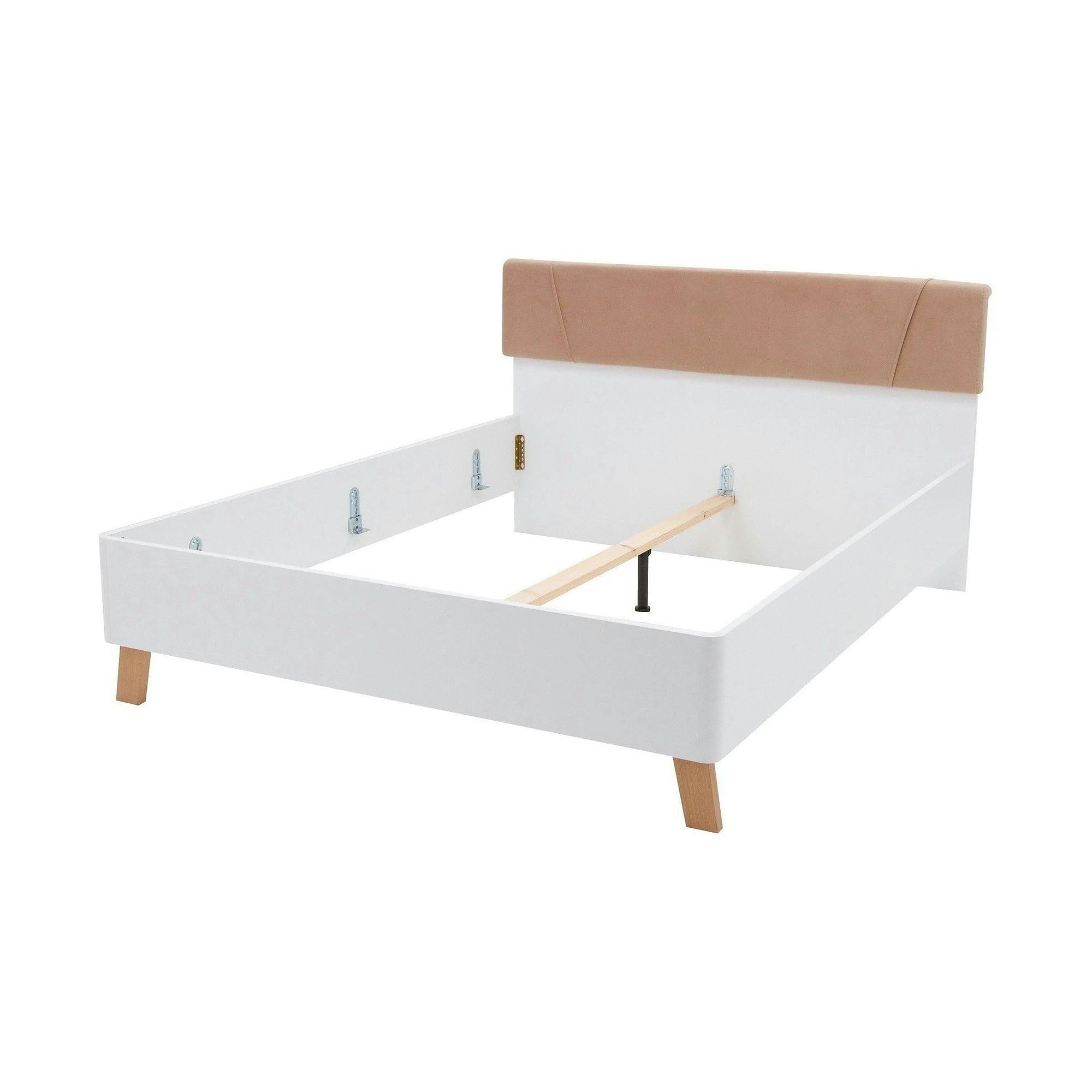 Cadru pat OLINDA 160x200, alb/maro, cu panouri laterale si iluminare led