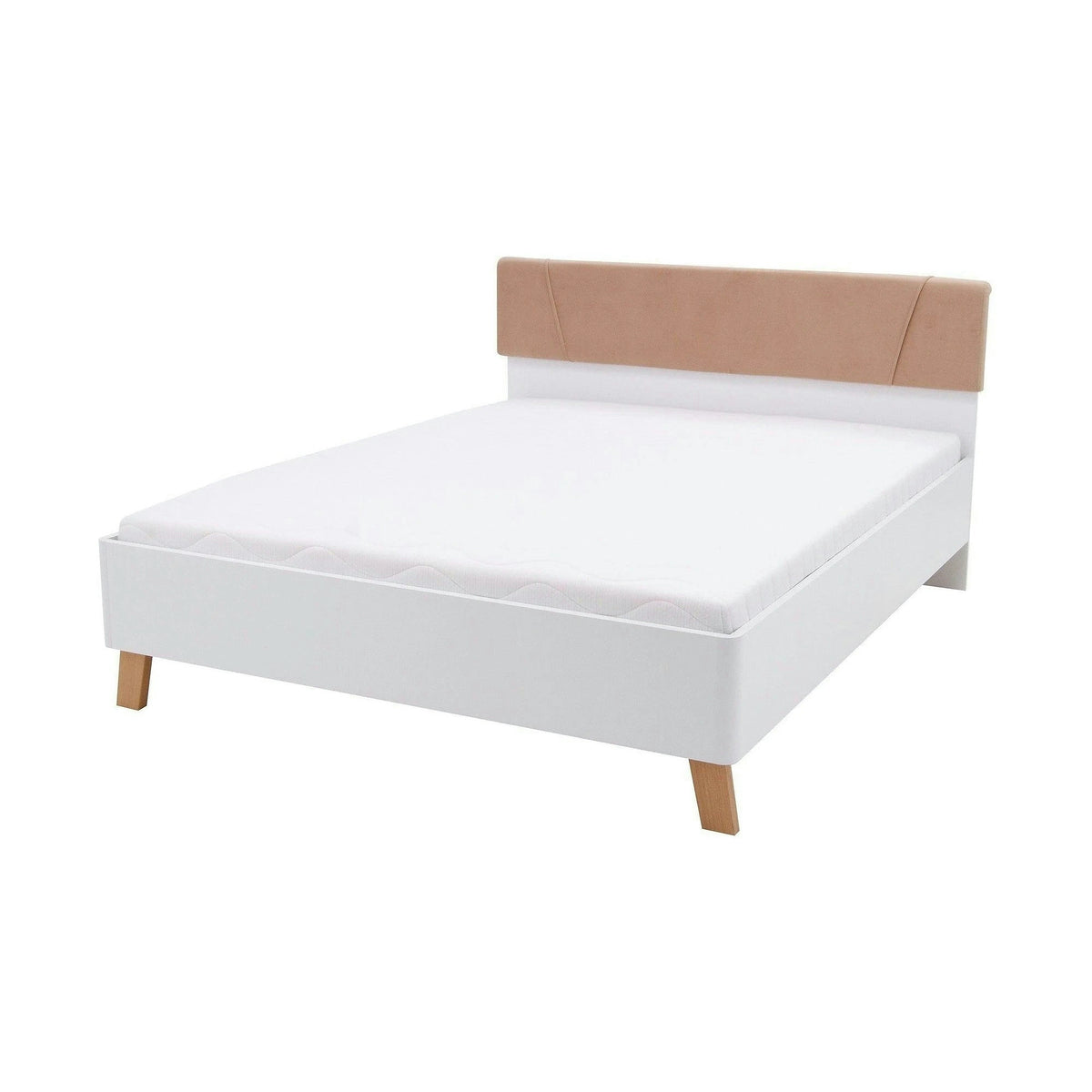 Cadru pat OLINDA 160x200, alb/maro, cu panouri laterale si iluminare led