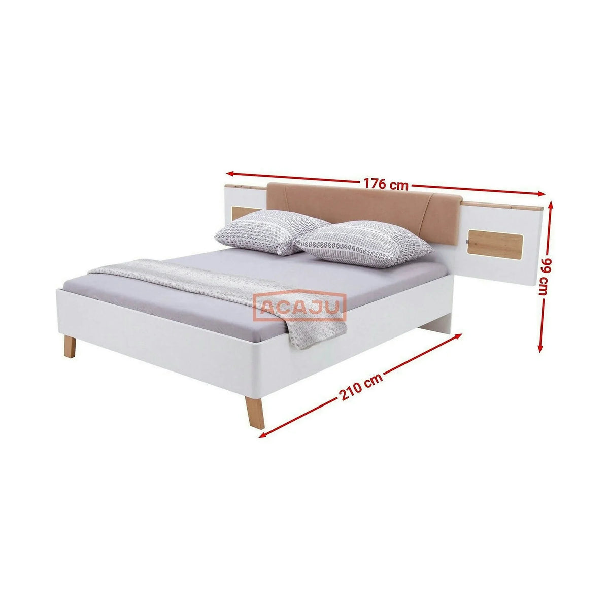 Cadru pat OLINDA 160x200, alb/maro, cu panouri laterale si iluminare led