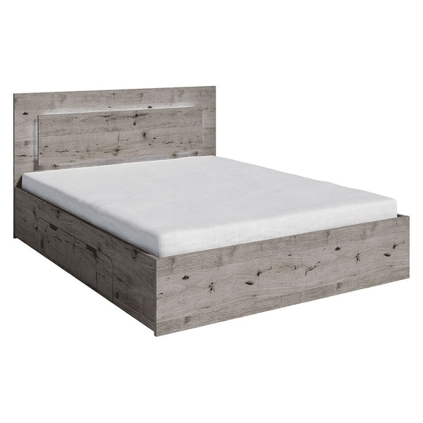 Cadru pat TOGOS 160x200, stejar welington, cu iluminare LED si 2 sertare pentru depozitare