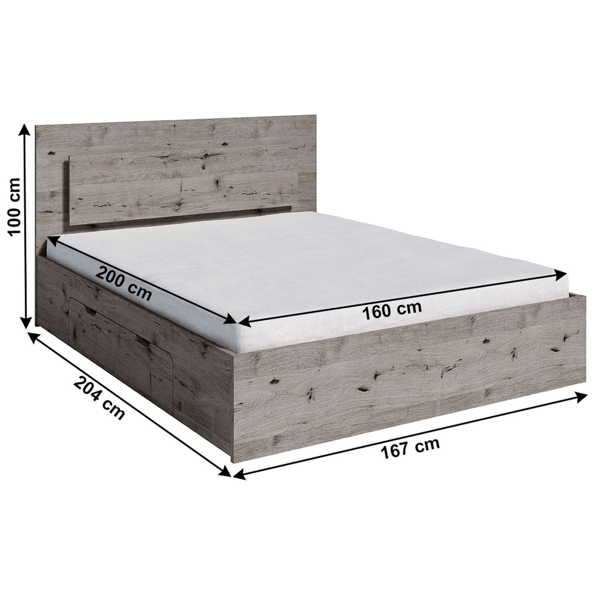 Cadru pat TOGOS 160x200, stejar welington, cu iluminare LED si 2 sertare pentru depozitare