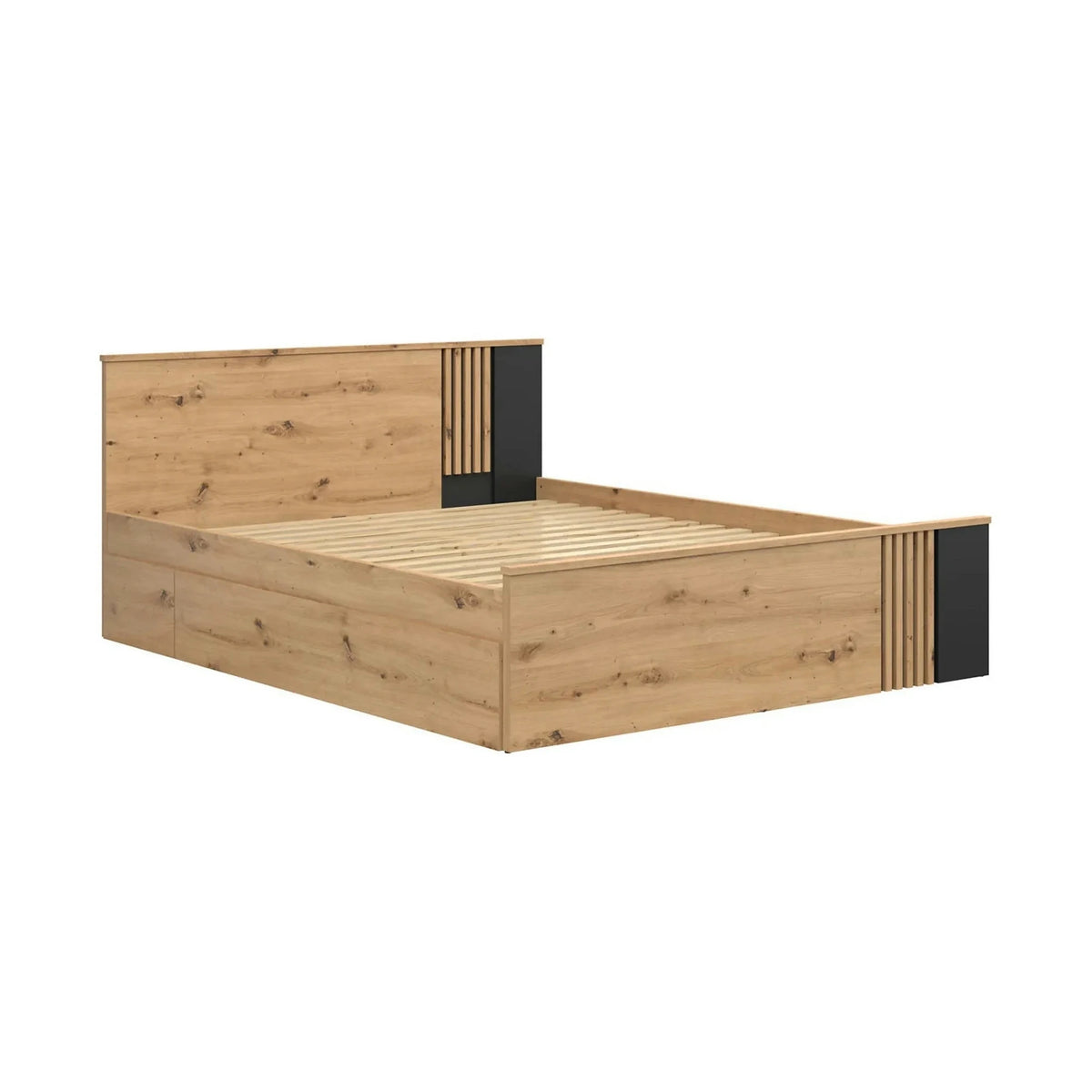 Cadru pat VABRES 160x200, stejar artisan/negru mat, PAL melaminat
