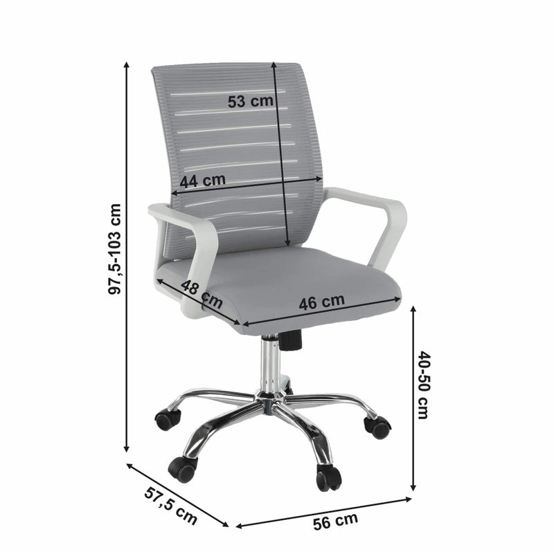 Scaun de birou CAGE, gri/alb/crom, plasa/plastic/metal, 56x58x98/103 cm