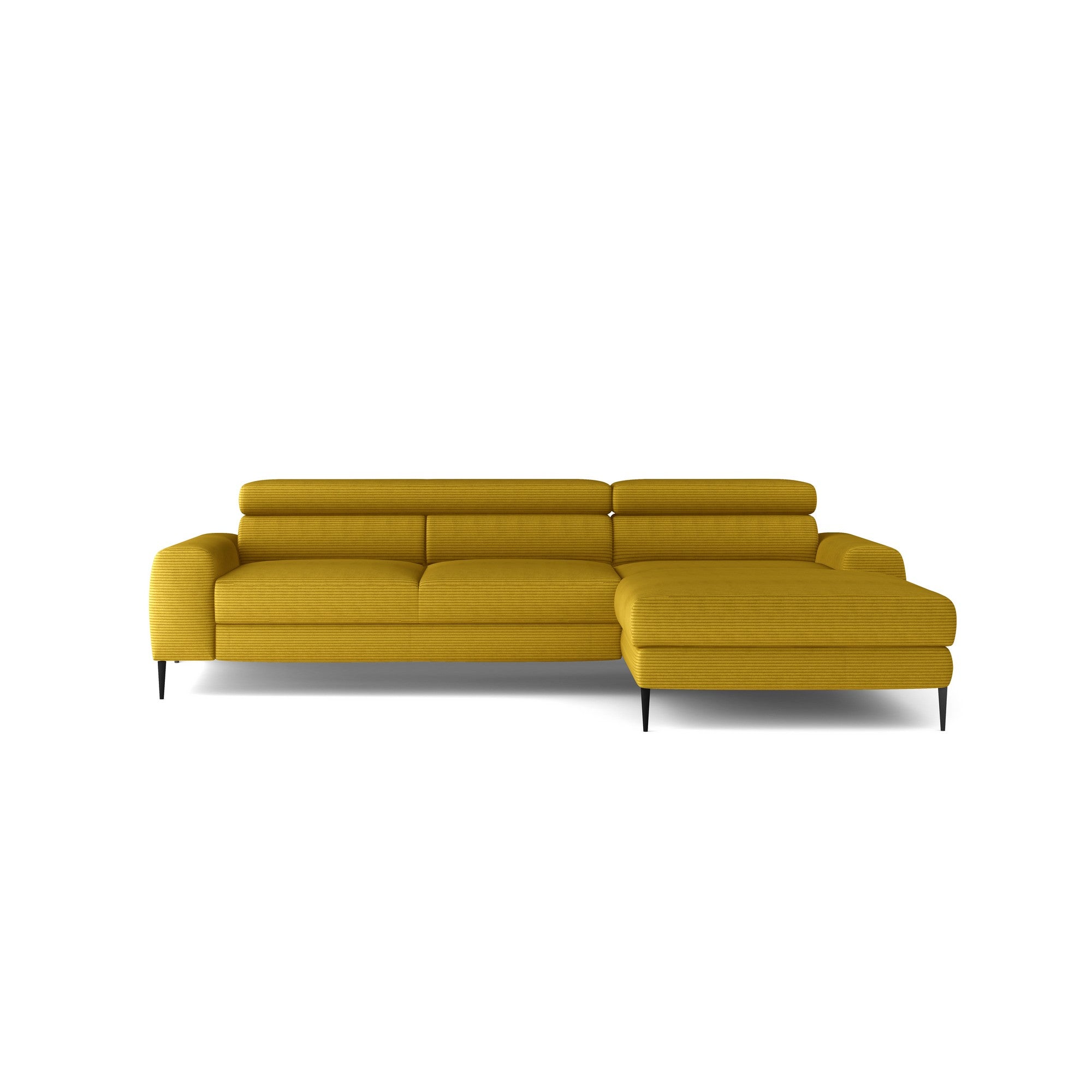 Coltar extensibil CALCIO MINI, personalizabil materiale Gama Premium, cu lada depozitare si tetiere reglabile, 240x165x86 cm