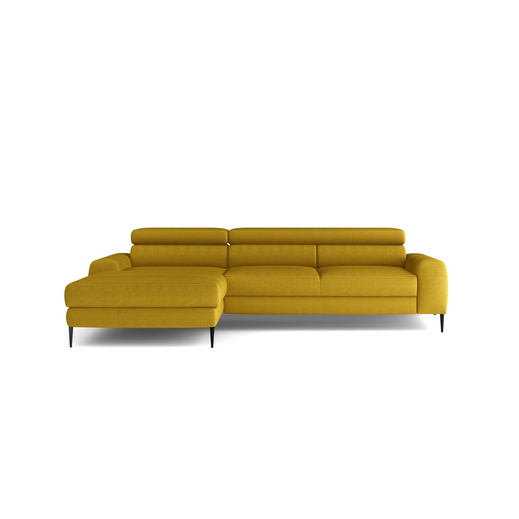 Coltar extensibil CALCIO MINI, personalizabil materiale Gama Premium, cu lada depozitare si tetiere reglabile, 240x165x86 cm