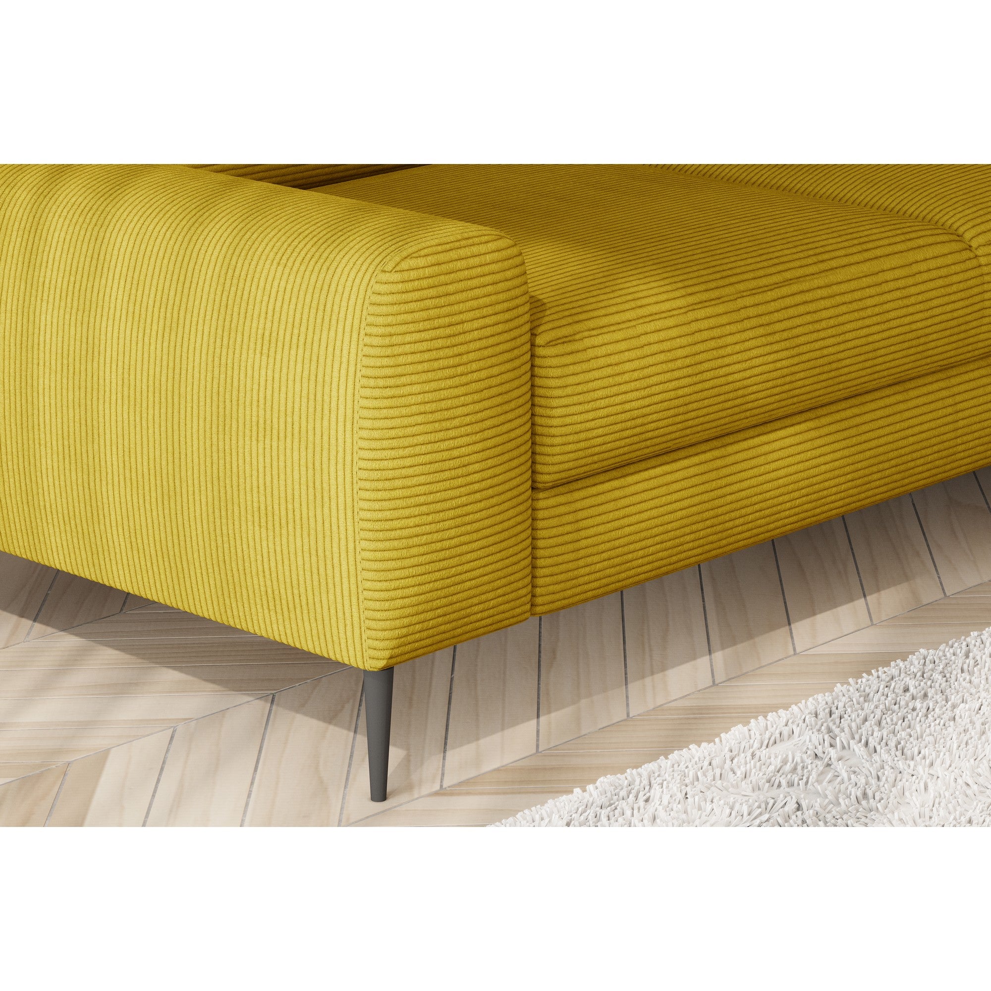 Coltar extensibil CALCIO MINI, personalizabil materiale Gama Premium, cu lada depozitare si tetiere reglabile, 240x165x86 cm