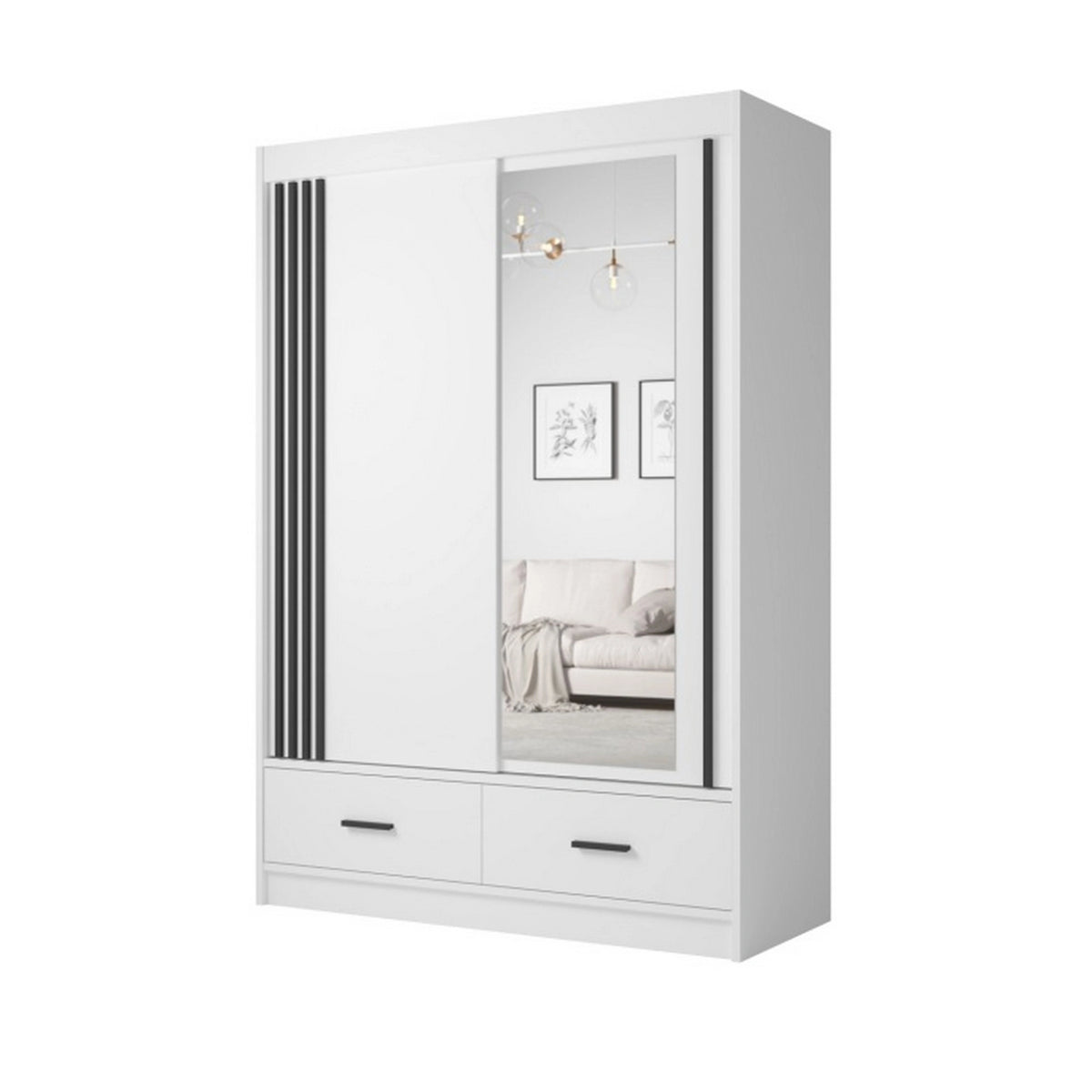 Dulap CANADA CA24-150, alb/negru, PAL, cu 2 usi si 2 sertare, 150x60x215 cm