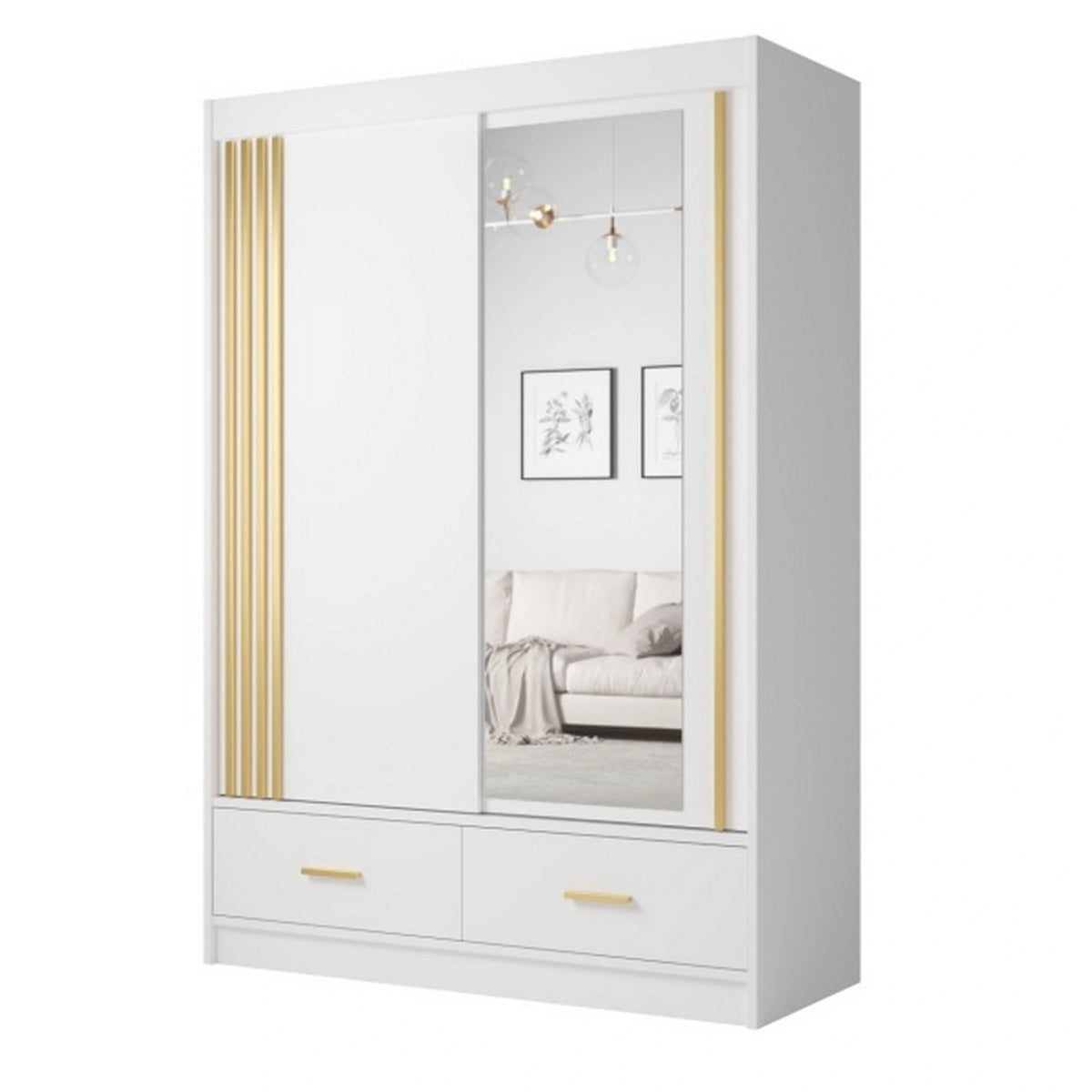 Dulap CANADA CA25-150, alb/auriu, PAL, cu 2 usi si 2 sertare, 150x60x215 cm