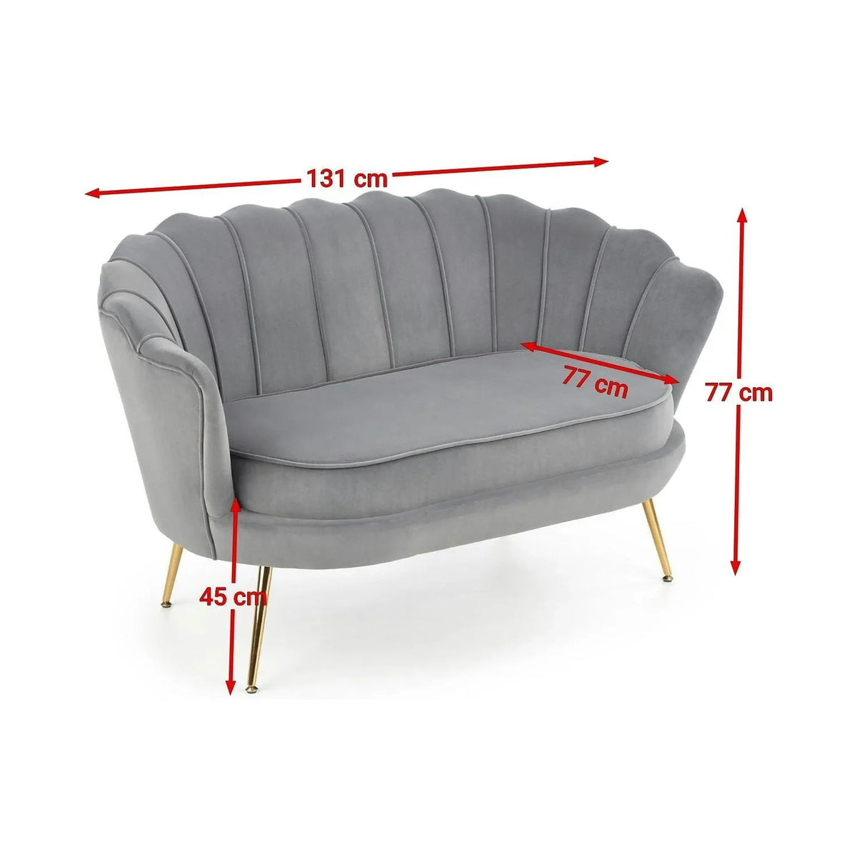 Canapea AMORINITO XL, gri/auriu, stofa catifelata/otel, 131x77x77 cm