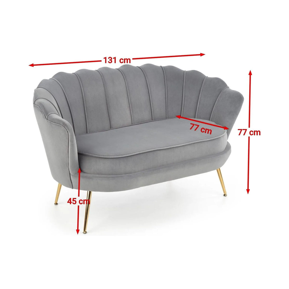 Canapea AMORINITO XL, gri/auriu, stofa catifelata/otel, 131x77x77 cm