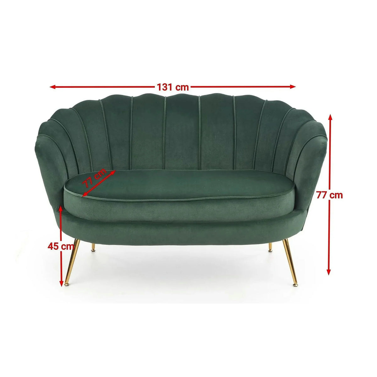 Canapea AMORINITO XL, verde/auriu, stofa catifelata, 131x77x77 cm