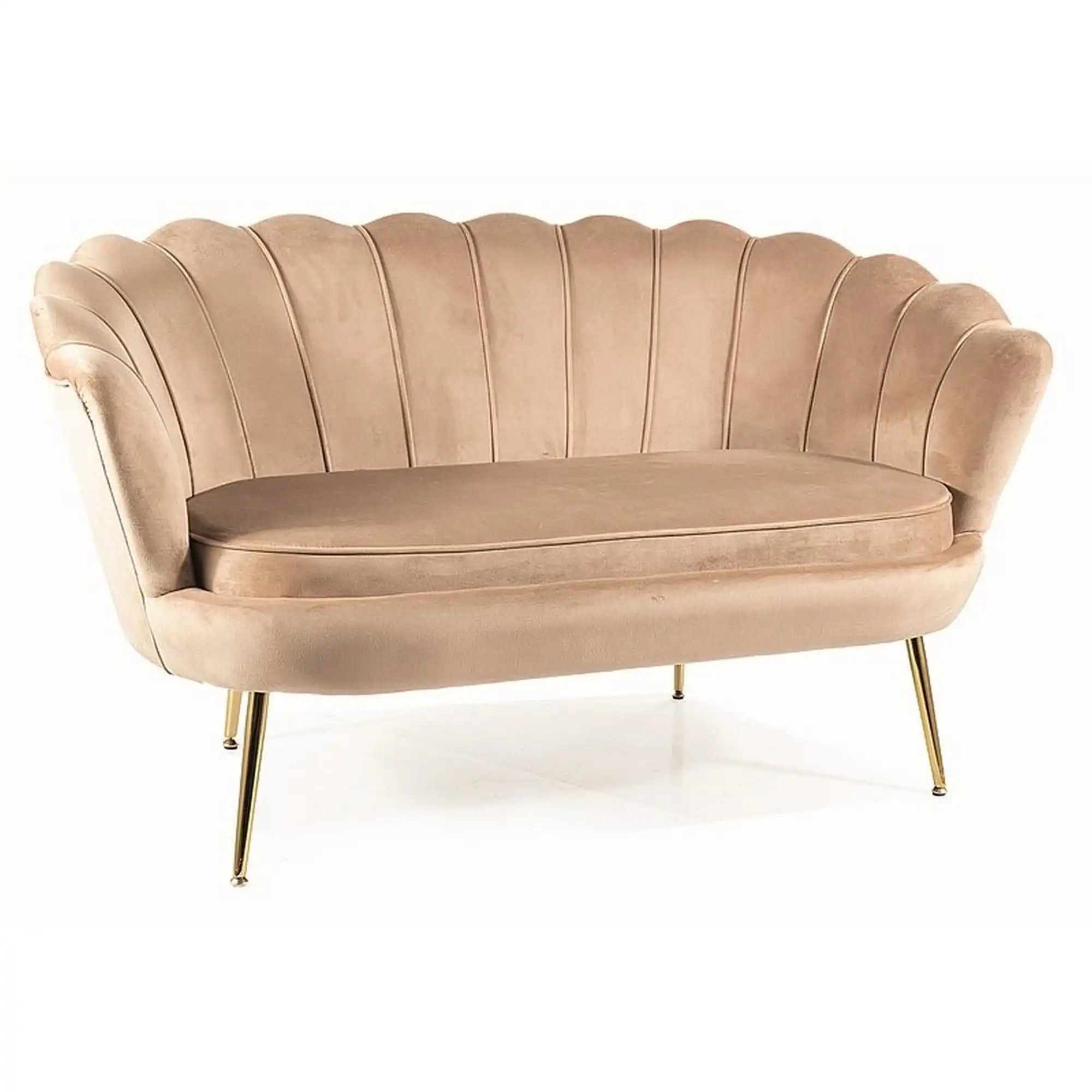 Canapea CAMELLIA 2, bej/auriu, stofa catifelata/metal, 135x76x77 cm