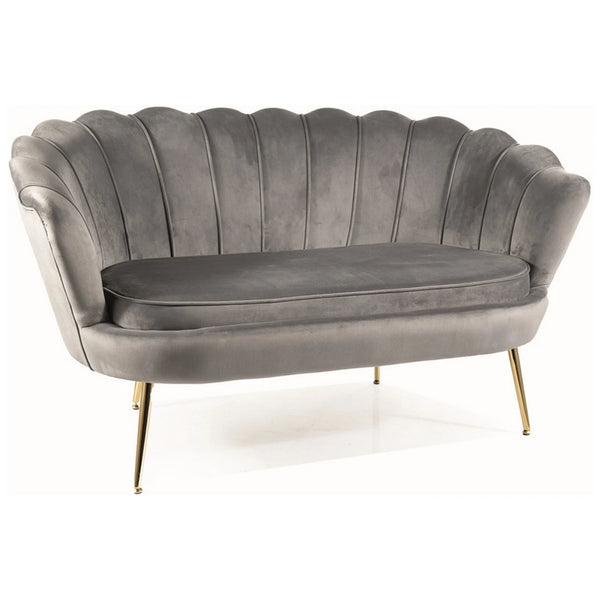 Canapea CAMELLIA 2, gri/auriu, stofa catifelata/metal, 135x76x77 cm