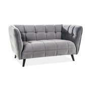 Canapea CASTELLO 2, gri - Bluvel 14, stofa catifelata/lemn, 145x85x78 cm