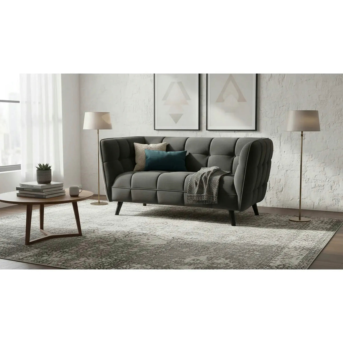 Canapea CASTELLO 2, negru - Bluvel 19, stofa catifelata/lemn, 145x85x78 cm