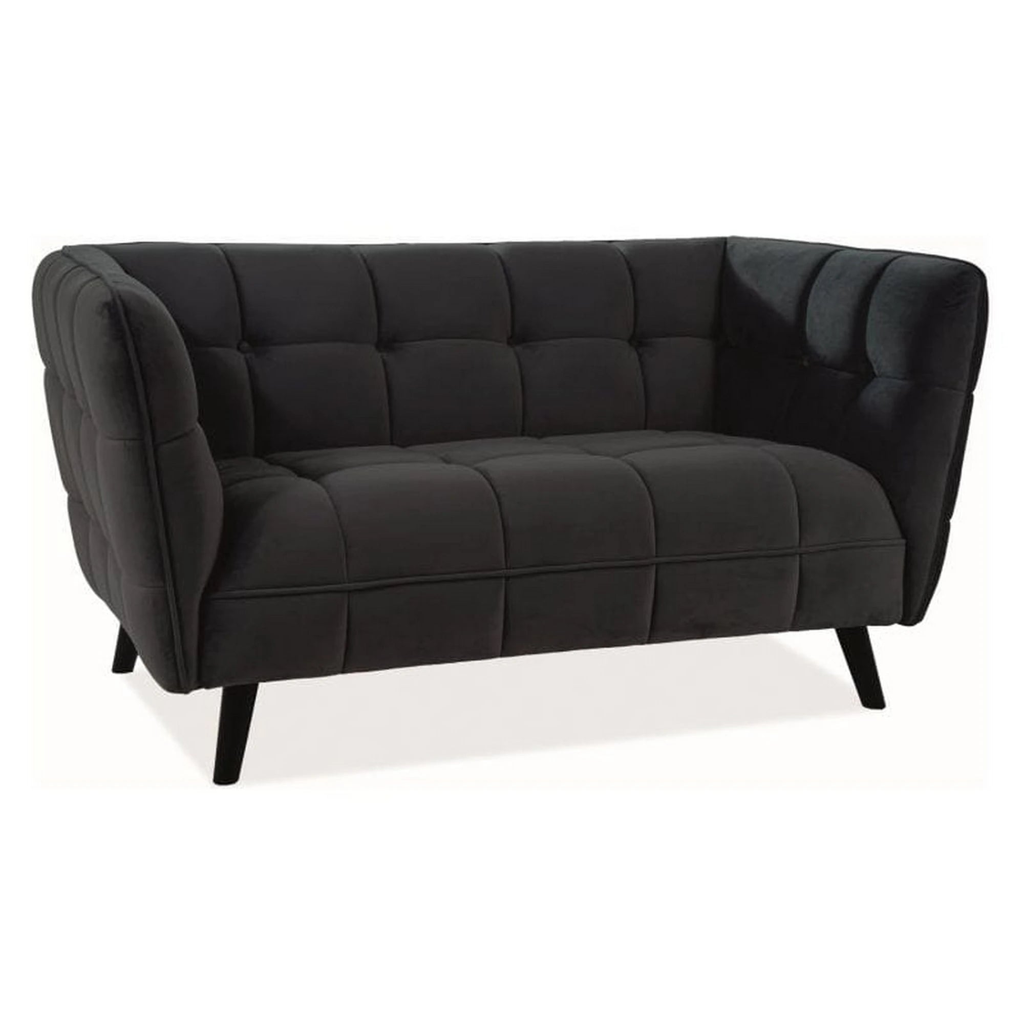 Canapea CASTELLO 2, negru - Bluvel 19, stofa catifelata/lemn, 145x85x78 cm
