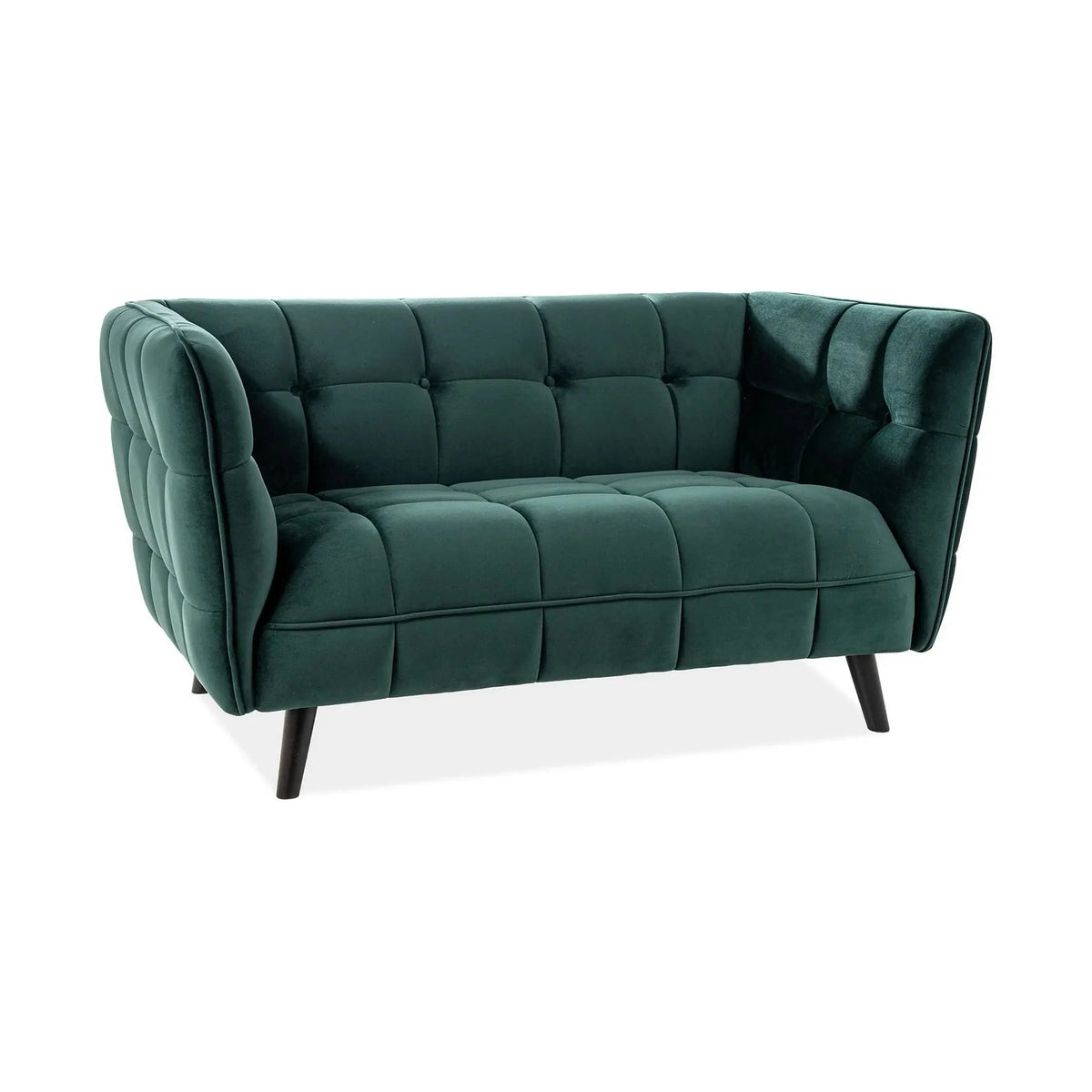 Canapea CASTELLO 2, verde - Bluvel 78, stofa catifelata/lemn, 145x85x78 cm