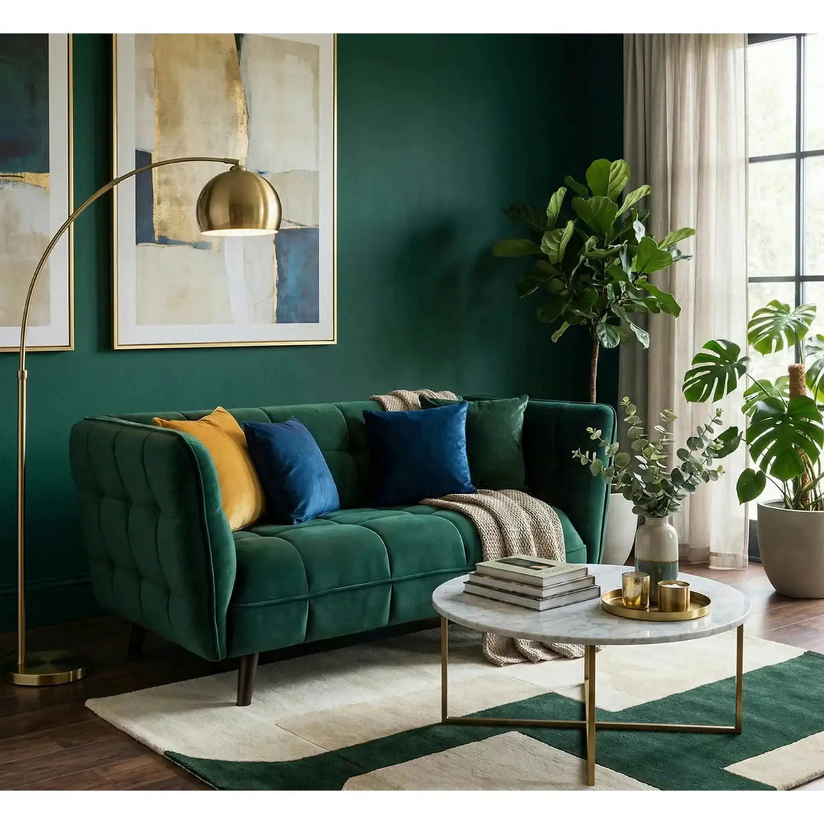Canapea CASTELLO 2, verde - Bluvel 78, stofa catifelata/lemn, 145x85x78 cm