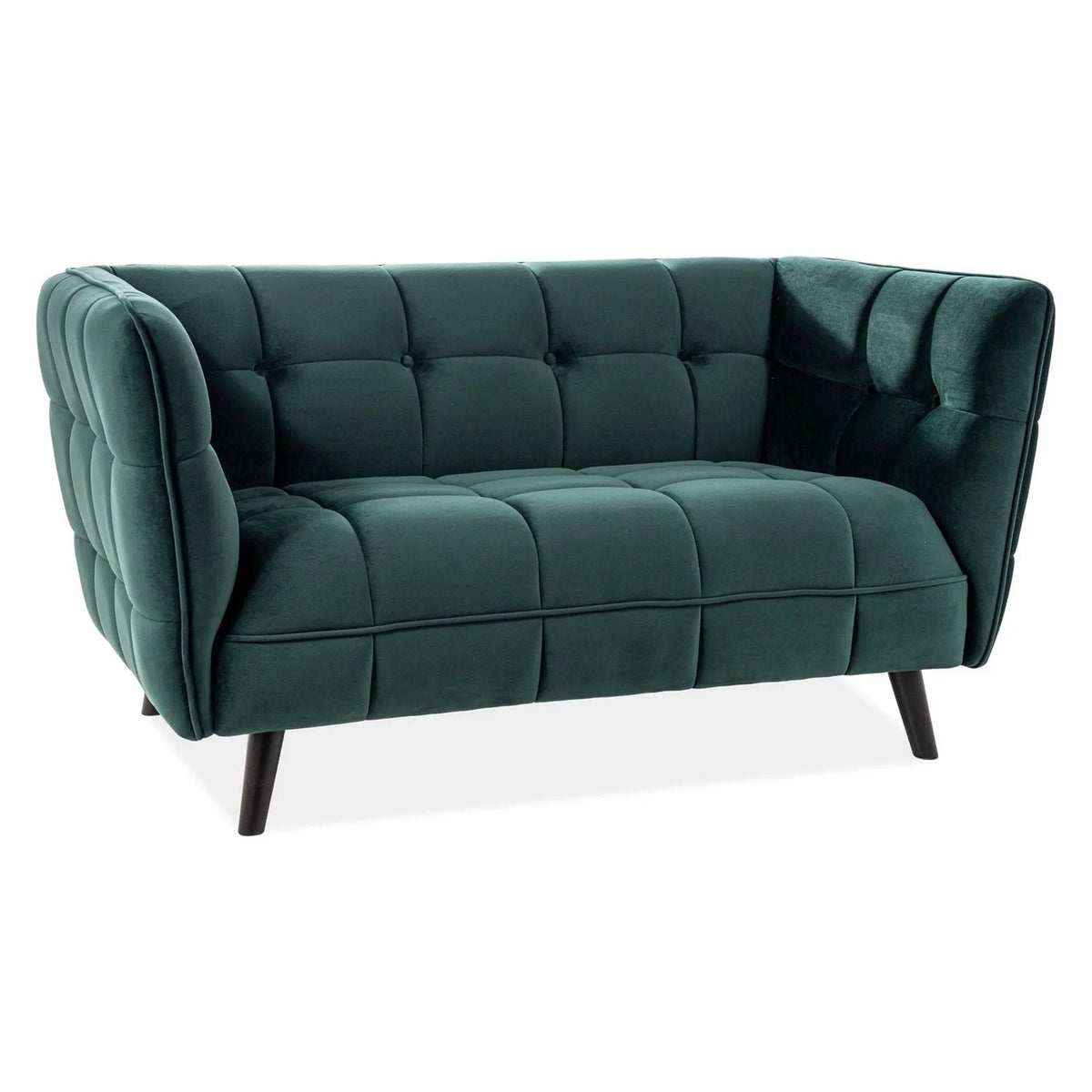 Canapea CASTELLO 2, verde - Bluvel 78, stofa catifelata/lemn, 145x85x78 cm