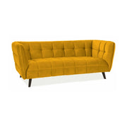 Canapea CASTELLO 3, galben/wenge,  stofa catifelata/lemn/PAL, 200x85x78 cm