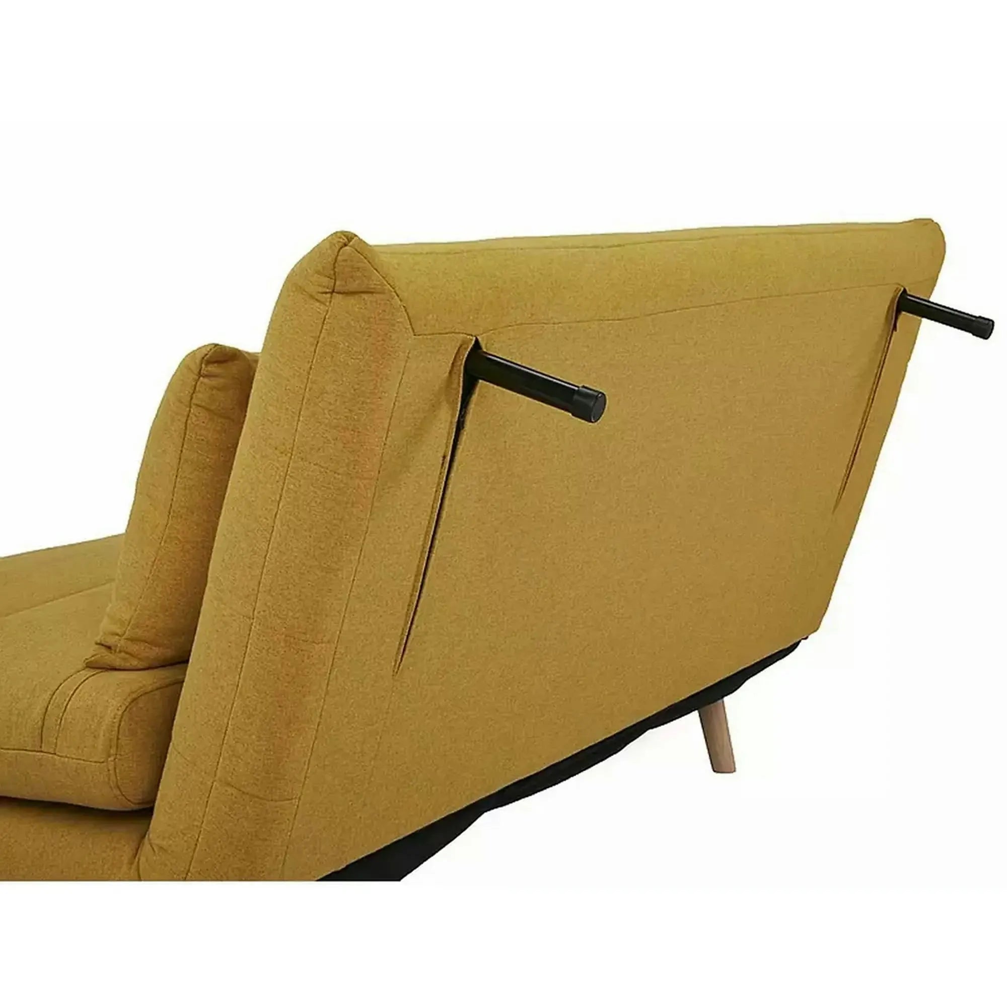 Canapea extensibila 2 locuri fara brate SPIKE II, galben mustar/fag, stofa/lemn, 147x91x84 cm