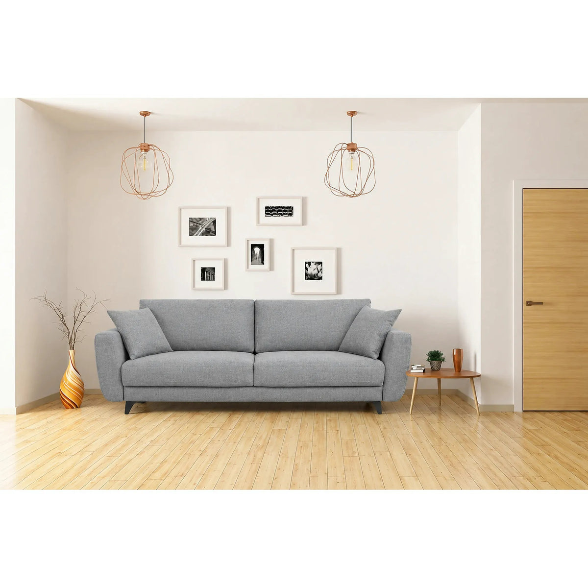 Canapea extensibila 3 persoane KARISA, stofa catifelata gri - Monolith 85, cu lada depozitare, 241x113x91 cm