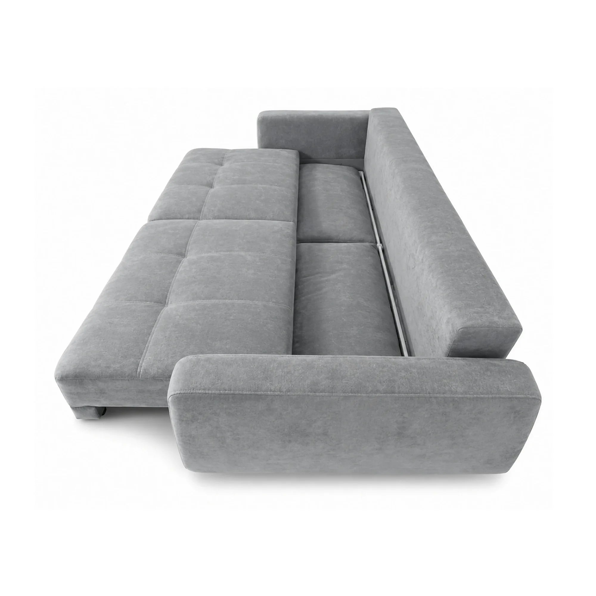 Canapea extensibila 3 persoane KARISA, stofa catifelata gri - Monolith 85, cu lada depozitare, 241x113x91 cm