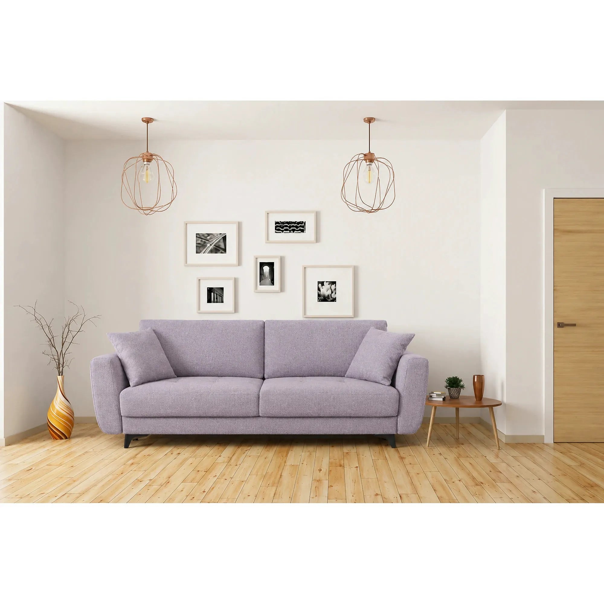 Canapea extensibila 3 persoane KARISA, stofa catifelata mov lila - Monolith 62, cu lada depozitare, 241x113x91 cm