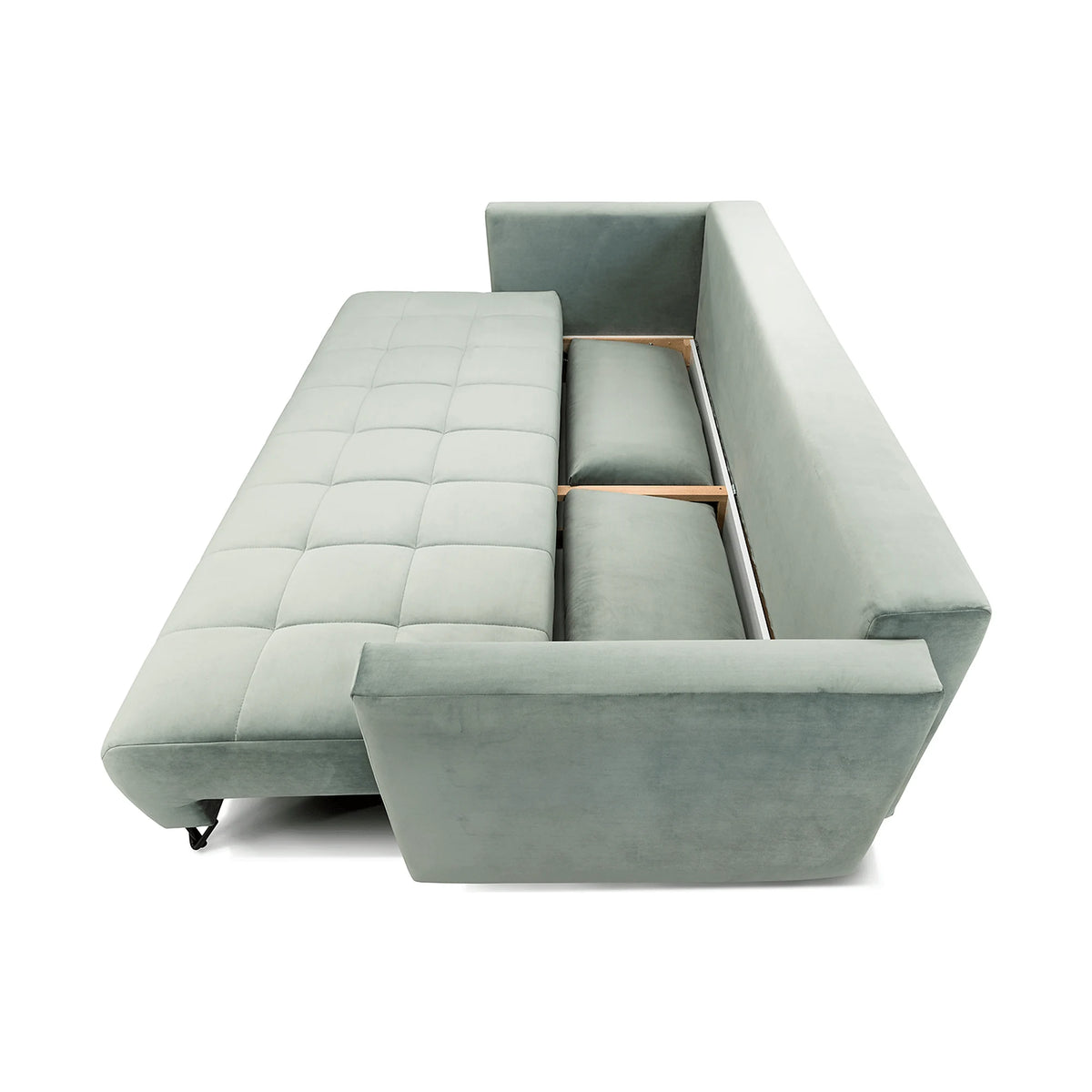 Canapea extensibila ALDO 3L, stofa catifelata turcoaz - Piano 10, cu spatiu depozitare, 227x106/145x92 cm