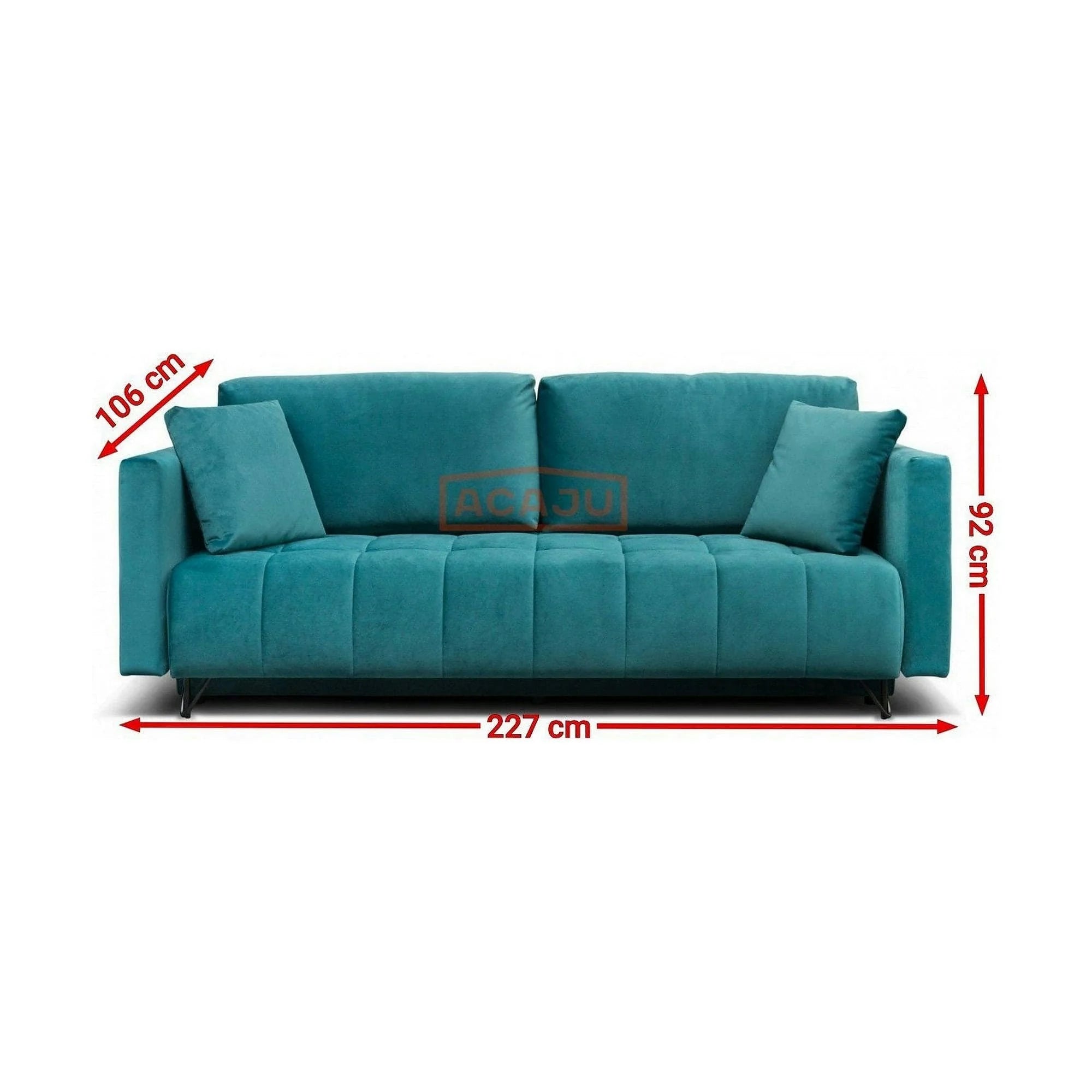 Canapea extensibila ALDO 3L, stofa catifelata turcoaz - Piano 10, cu spatiu depozitare, 227x106/145x92 cm