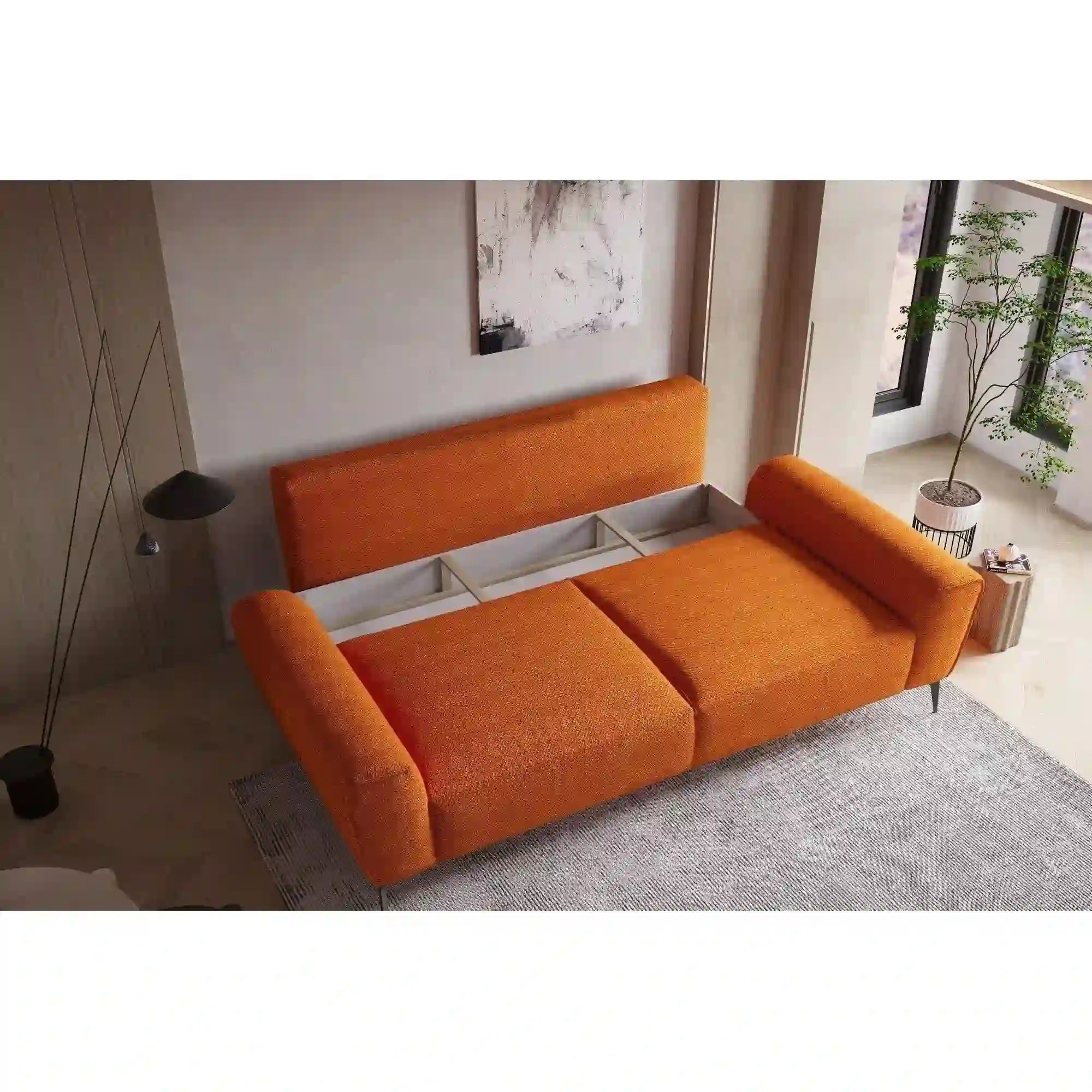 Canapea extensibila BALI, stofa catifelata galben - Whisper 10, lada depozitare, 240x105x85 cm