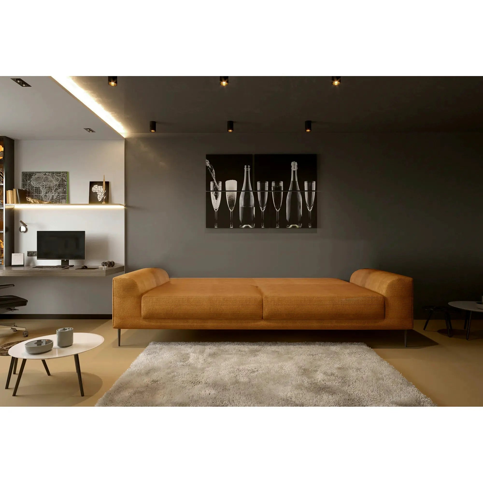 Canapea extensibila CAPITOL, personalizabila, cu lada depozitare, 250x105x89 cm